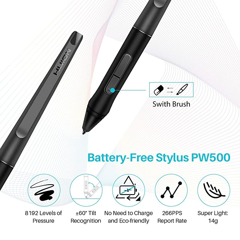 Inspiroy WH1409 V2 Wireless Digital Graphic Drawing Tablet Tilt Function Battery-Free Stylus with 12 Press Keys and 20 Pen Nibs