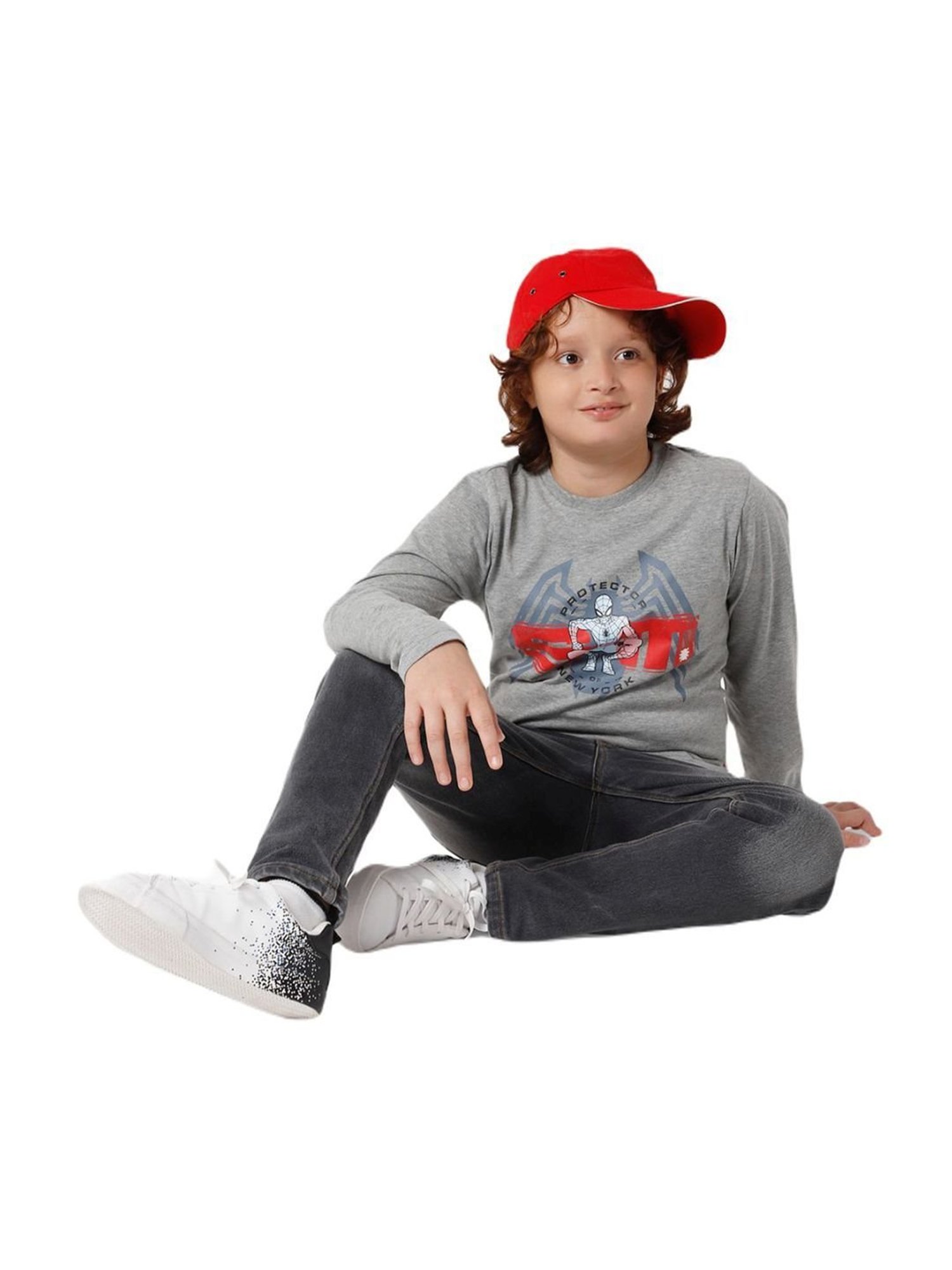 Proteens Boys Grey Melange Cotton Printed Full Sleeves T-Shirt