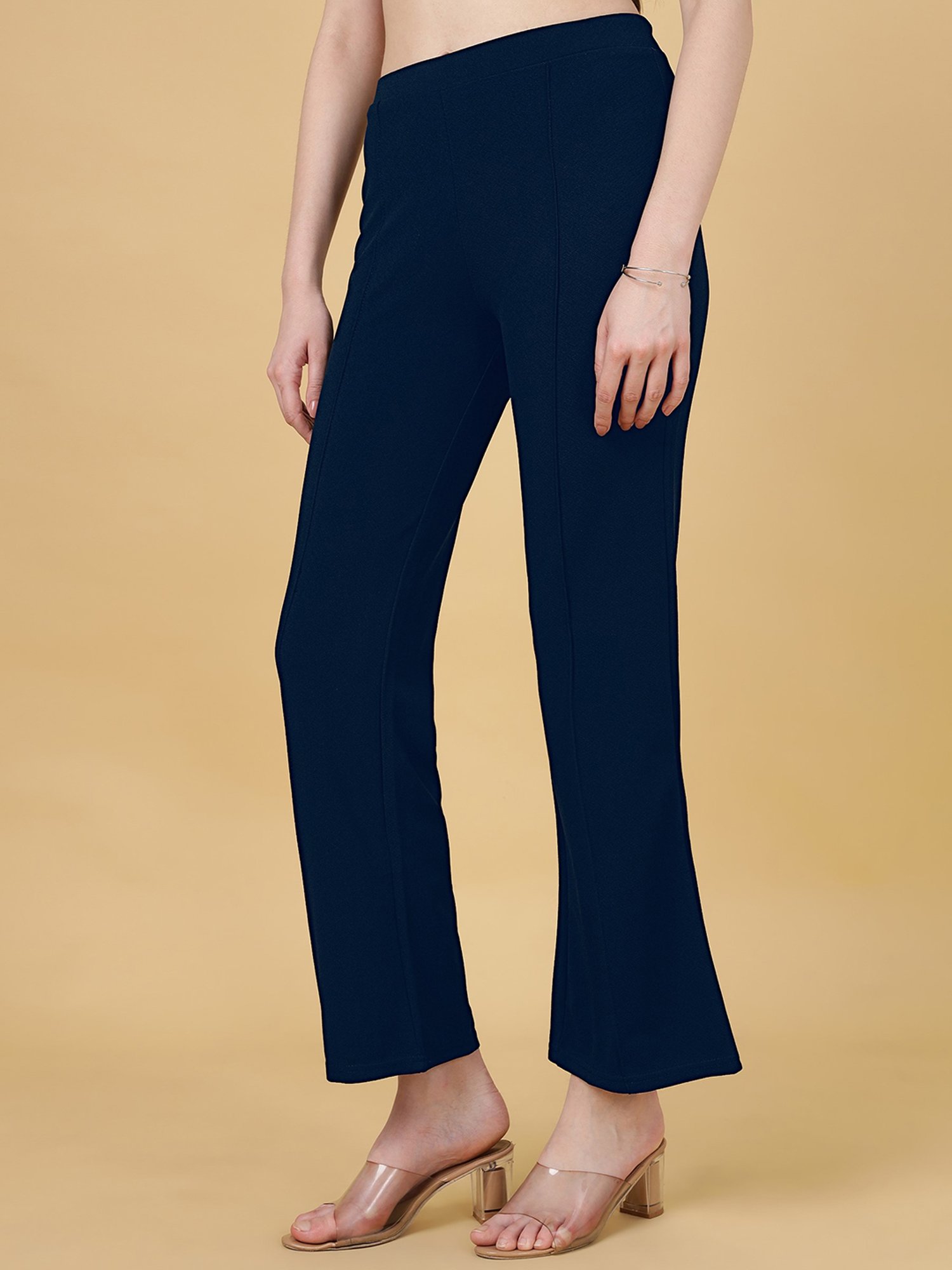 FITHUB Navy Relaxed Fit High Rise Bootcut Trousers