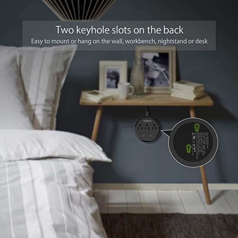 Power Strip with USB  Travel Power Strip Flat Plug 3 Outlets and 2 USB Ports Desktop Charging Station with 5ft Extension Cord Wall Mount Compact for Cruise Ship Nightstand and Office