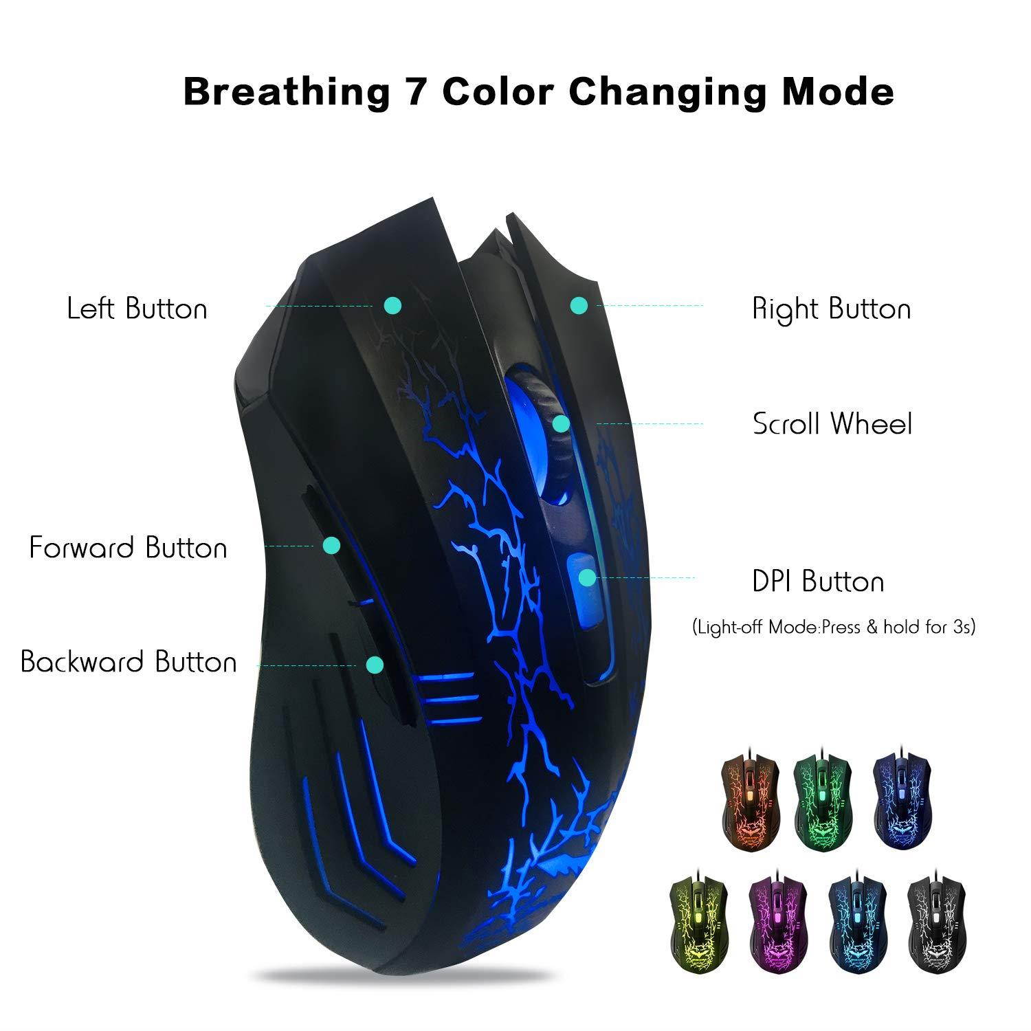 HAVIT Gaming Keyboard Mouse Headset & Mouse Pad Kit, Rainbow LED Backlit Wired, Over Ear Headphone with Mic for PC, Computer, Xbox ONE & PS4, Tablet, Mobile Phones