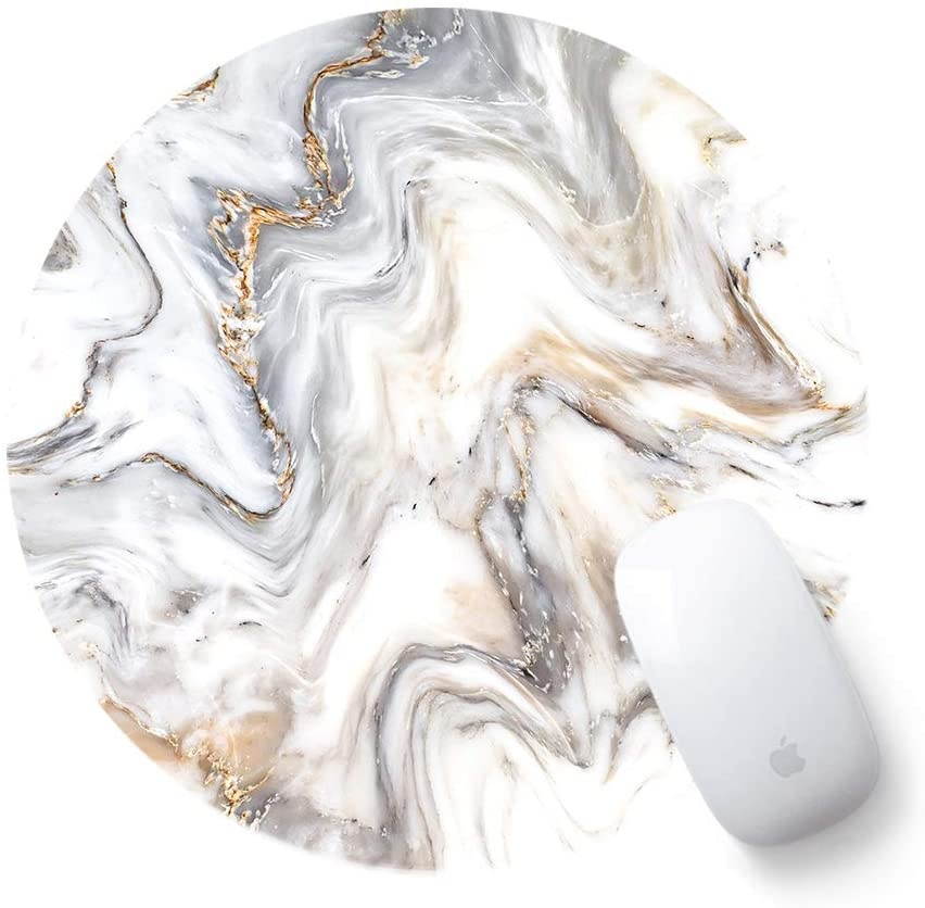 Round Cute Mouse Pad, ToLuLu Mousepad for Desktop Computer Laptop Notebook PC, Anti Slip Rubber Customized Mouse Mat for Working Gaming, Mini Funny Unique Mouse pad for Home, Office, White Gold Marble