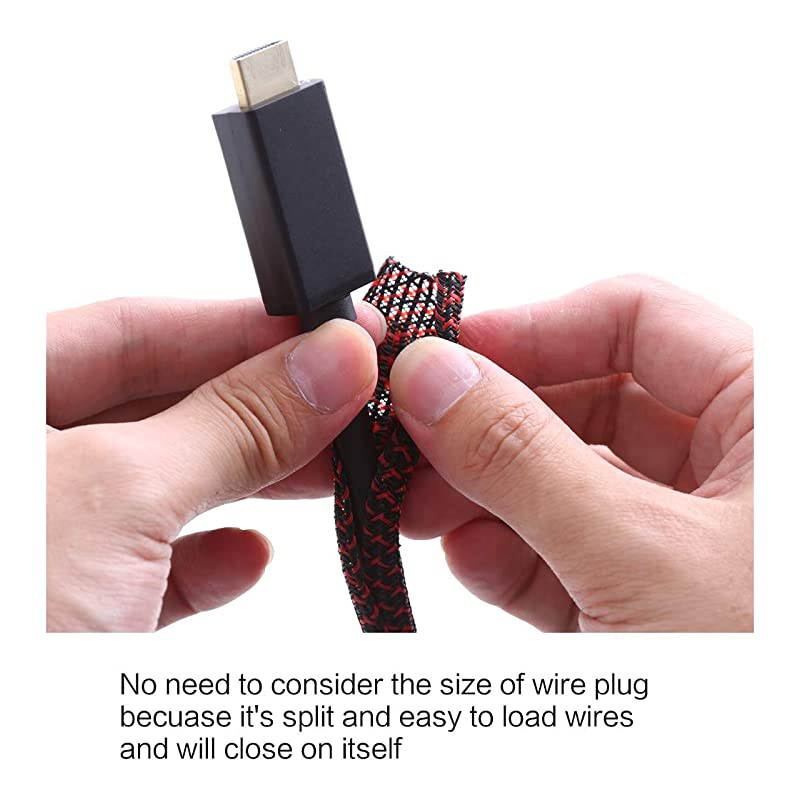 25ft 14 inch Cord Protector Wire Loom Tubing Cable Sleeve Split Sleeving for USB Charger Cable Power Cord Audio Video Cable Protect Cat from Chewing Cords BlackRed