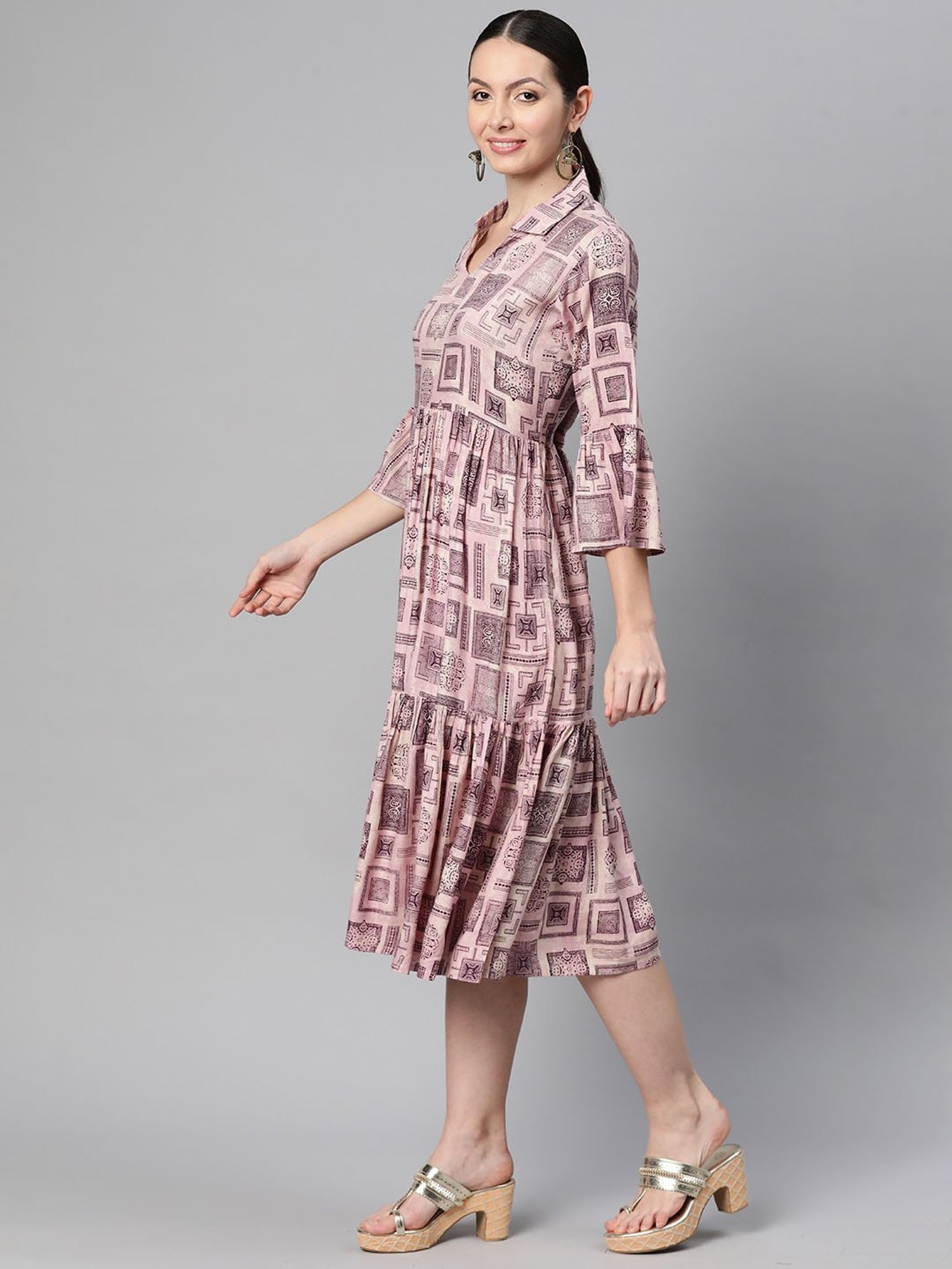 Indibelle Light Purple Printed Ethnic Dress