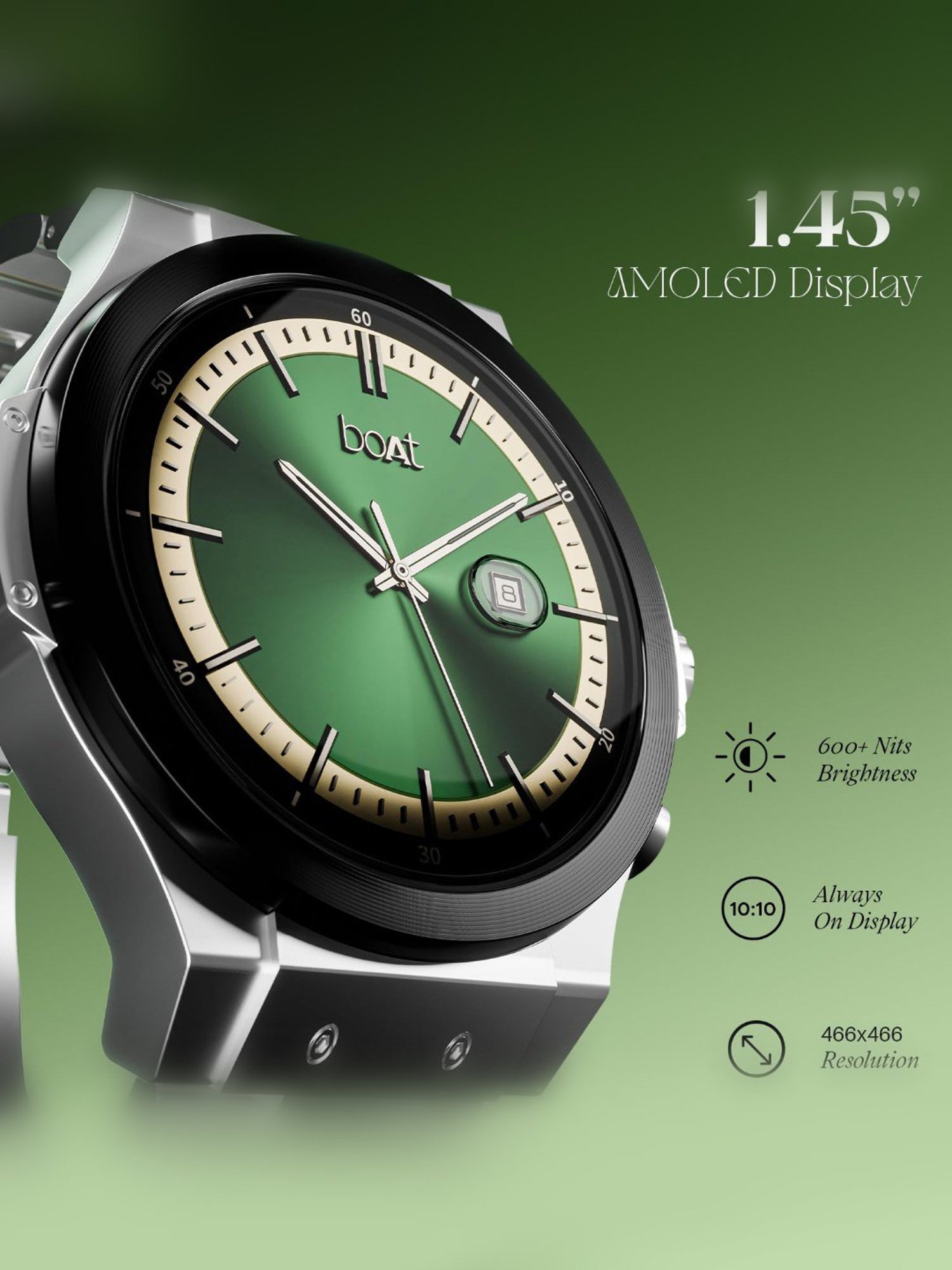 Boat Enigma X400 BT Calling Smartwatch with 1.45 inch AMOLED Display (Silver Chrome)