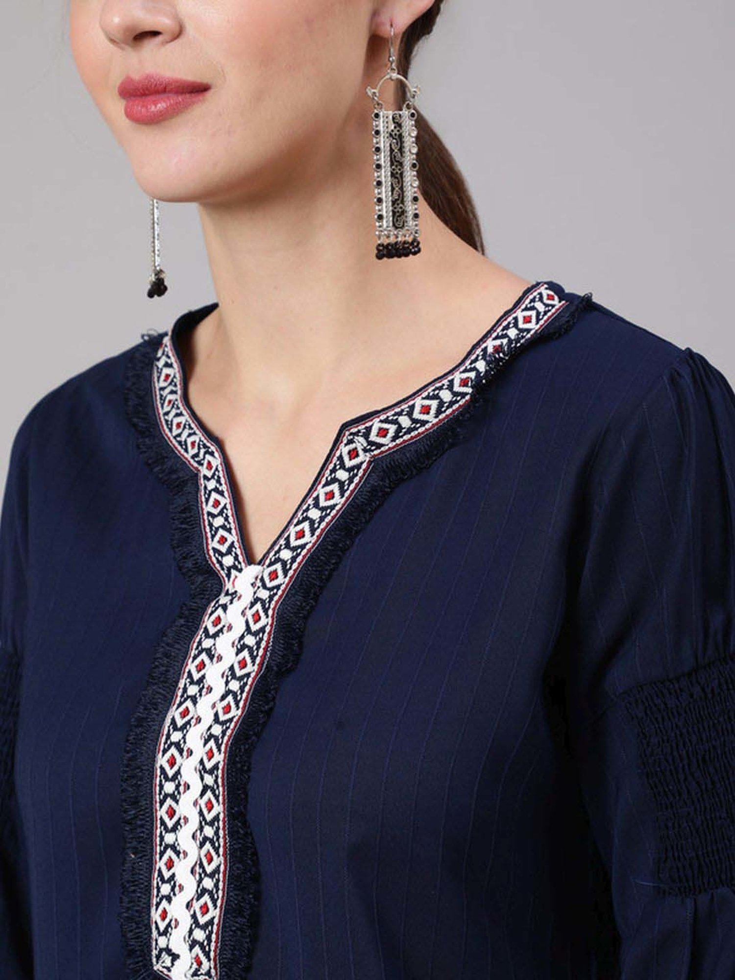 Jaipur Kurti Blue Embroidered Tunic