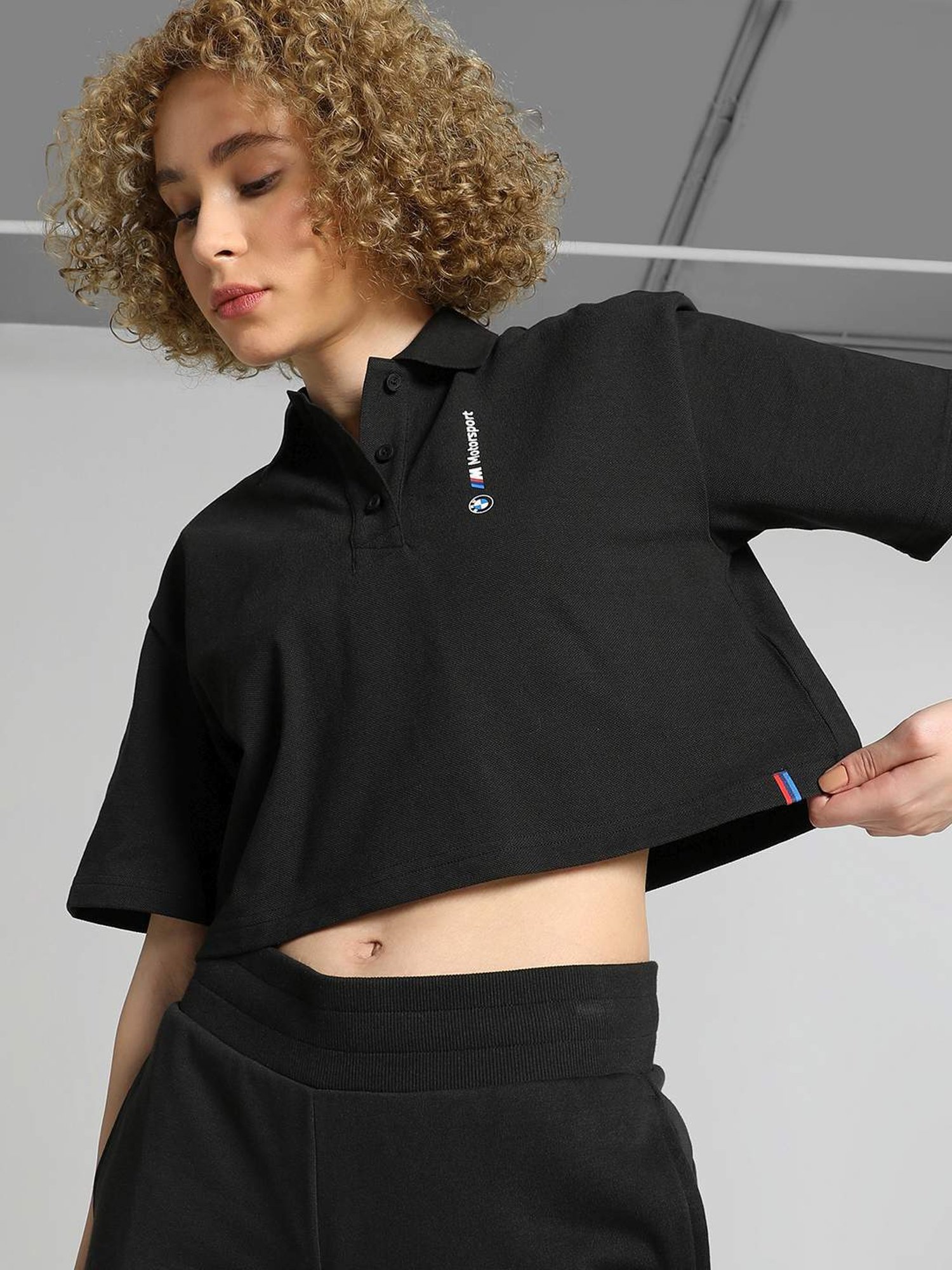 Puma Black Cotton Logo Print T-Shirt