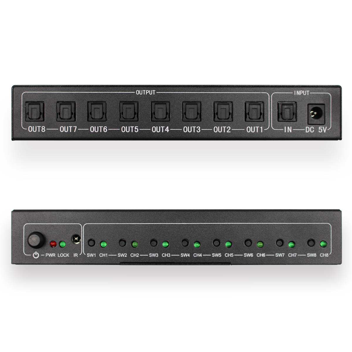 SPDIF/TOSLINK Digital Optical Audio Splitter 1x8 Audio Amplifier Support DTS/Dolby With Power Adapter