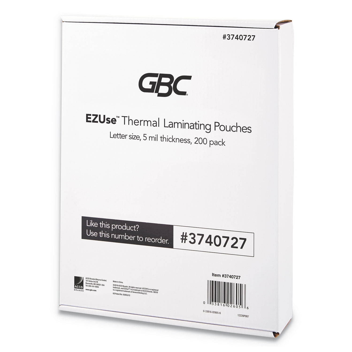 Gbc EZUse Thermal Laminating Pouches Letter Size 5 Mil 200 pcs -