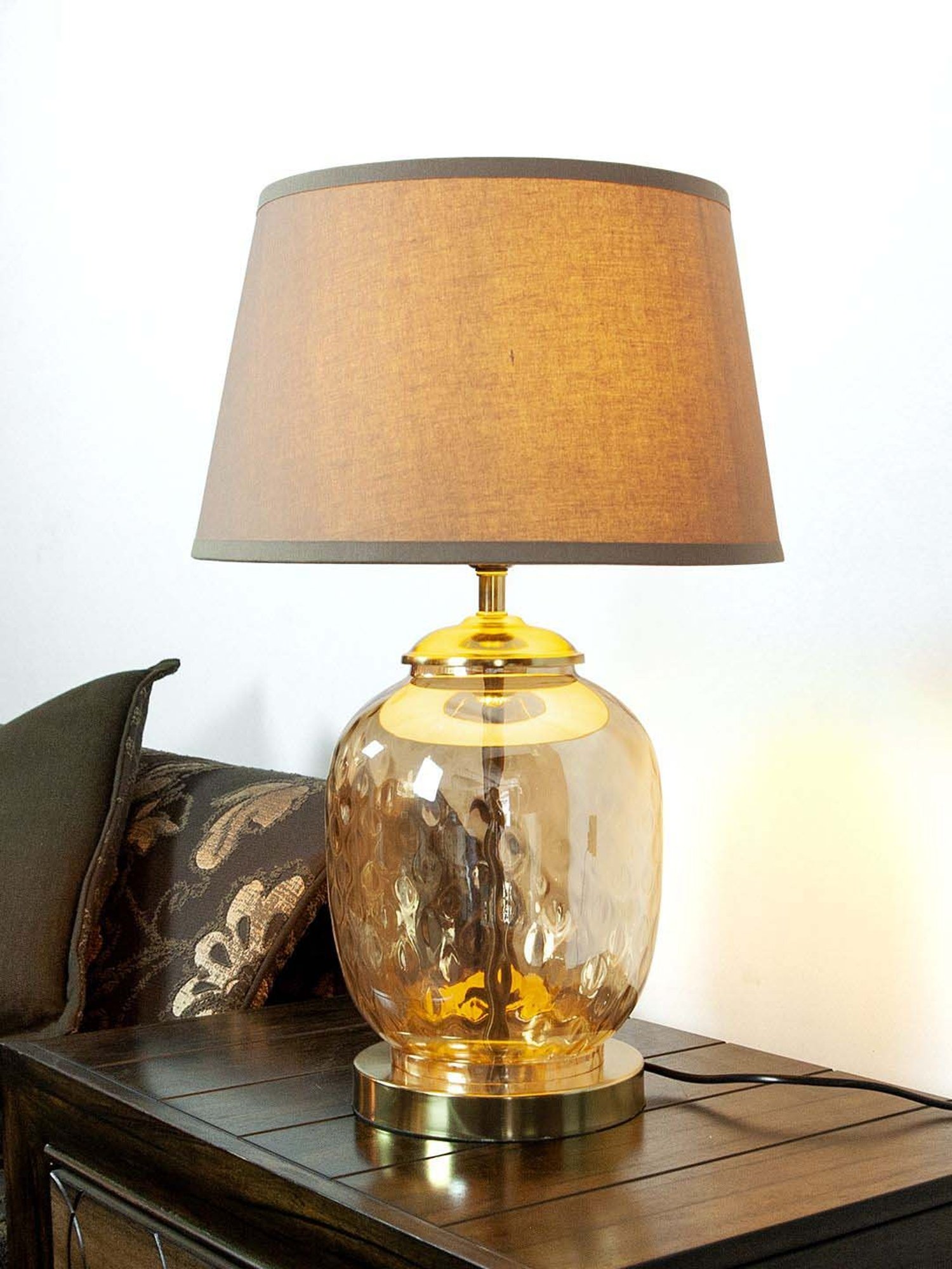 Kapoor E Illuminations Beige Cardiff Amber Glass Table Lamp - Set of 1