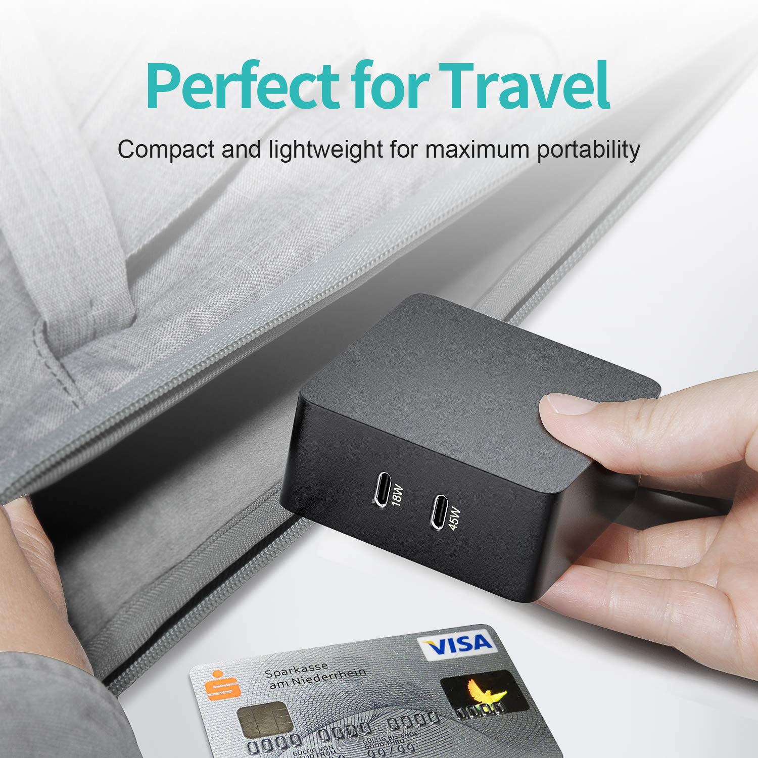 Nekteck 63W USB C Wall Charger with 45W Power Delivery, Foldable Plug Charging Adapter with 6.6ft Type C Cable for MacBook Pro, Dell XPS, Surface Go, Pixelbook, iPad Pro, Galaxy, iPhone and More