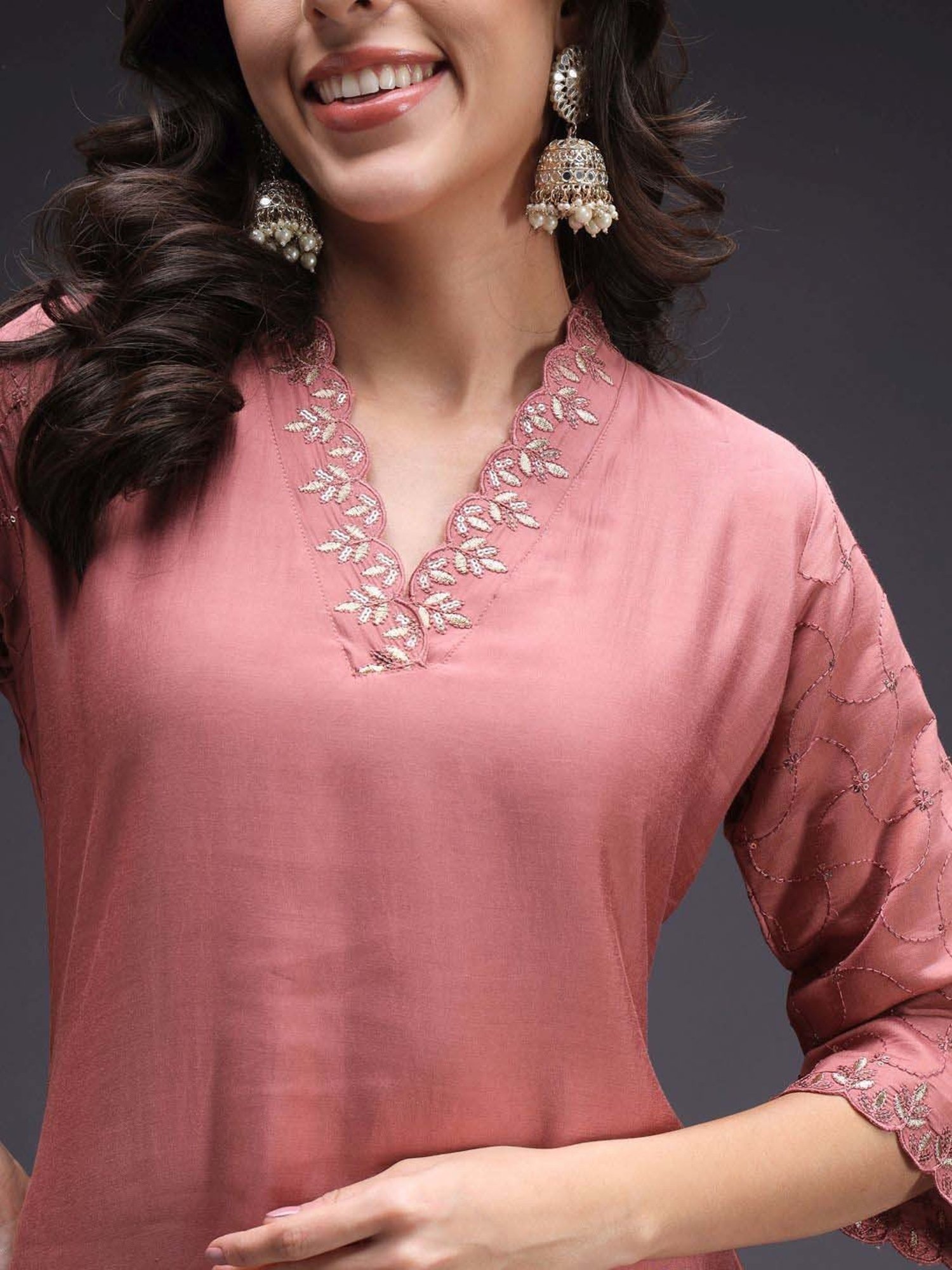 Heeposh Red Embroidered Kurta Pant Set With Dupatta