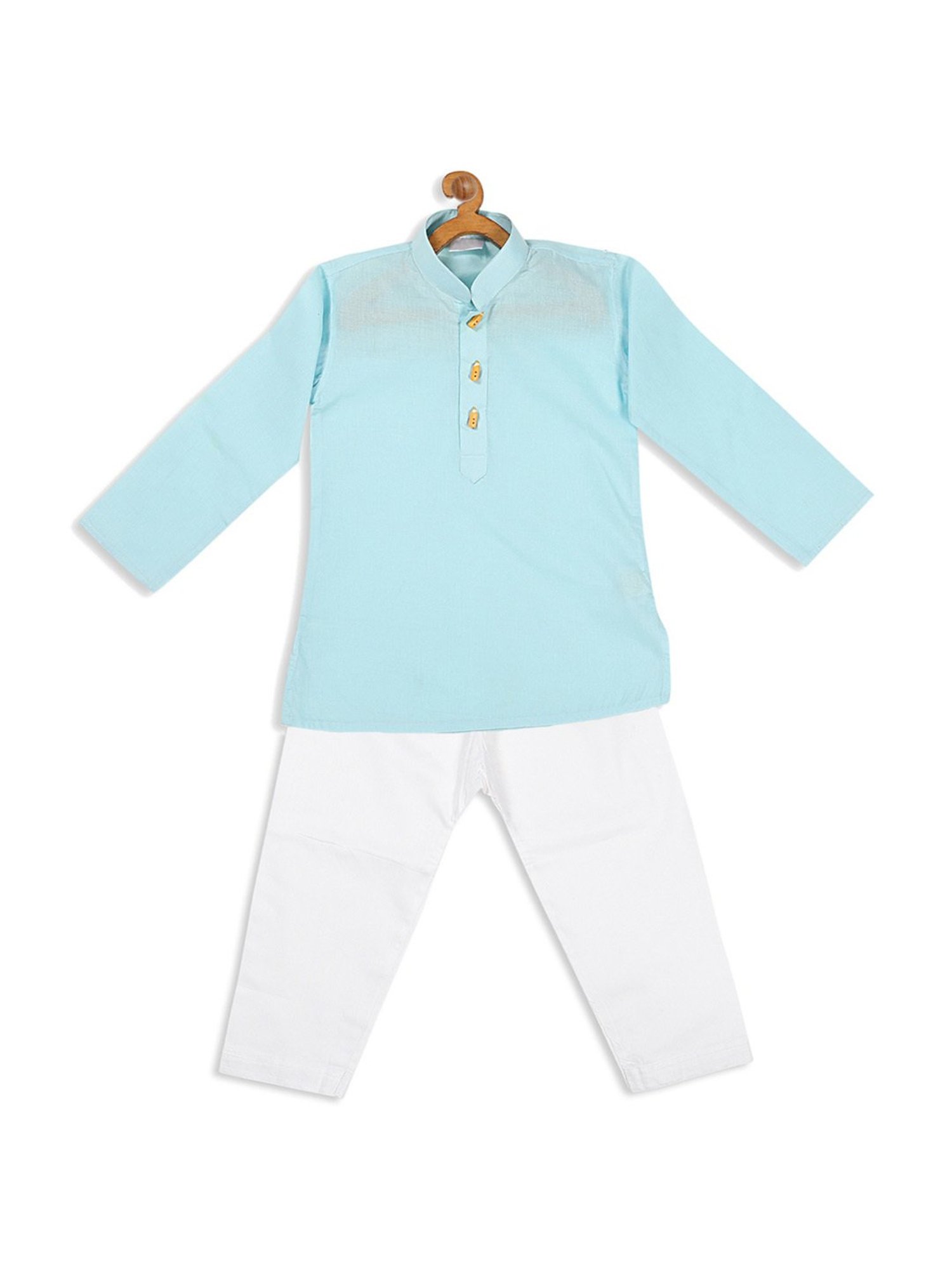 VASTRAMAY SISHU Aqua Blue & White Cotton Straight Fit Kurta Set