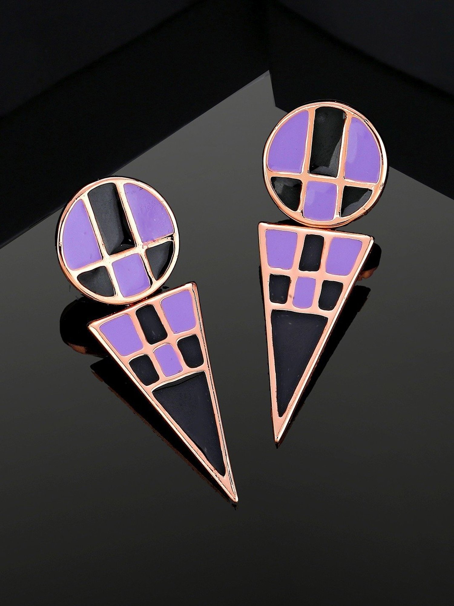 Estele Rose Gold-Plated Geometric Designer Dangler Earrings