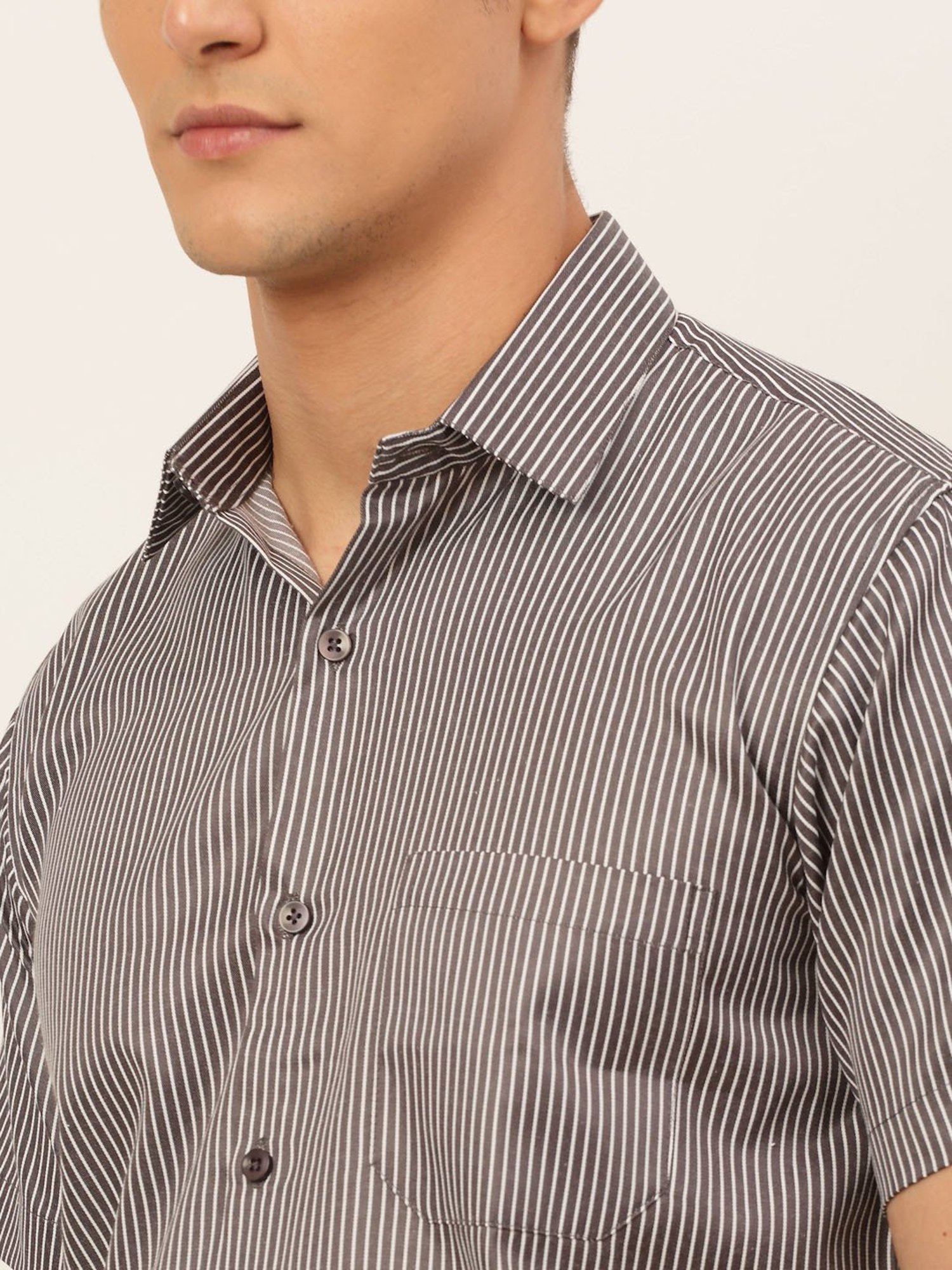 Jainish Brown Regular Fit Striped Shirt