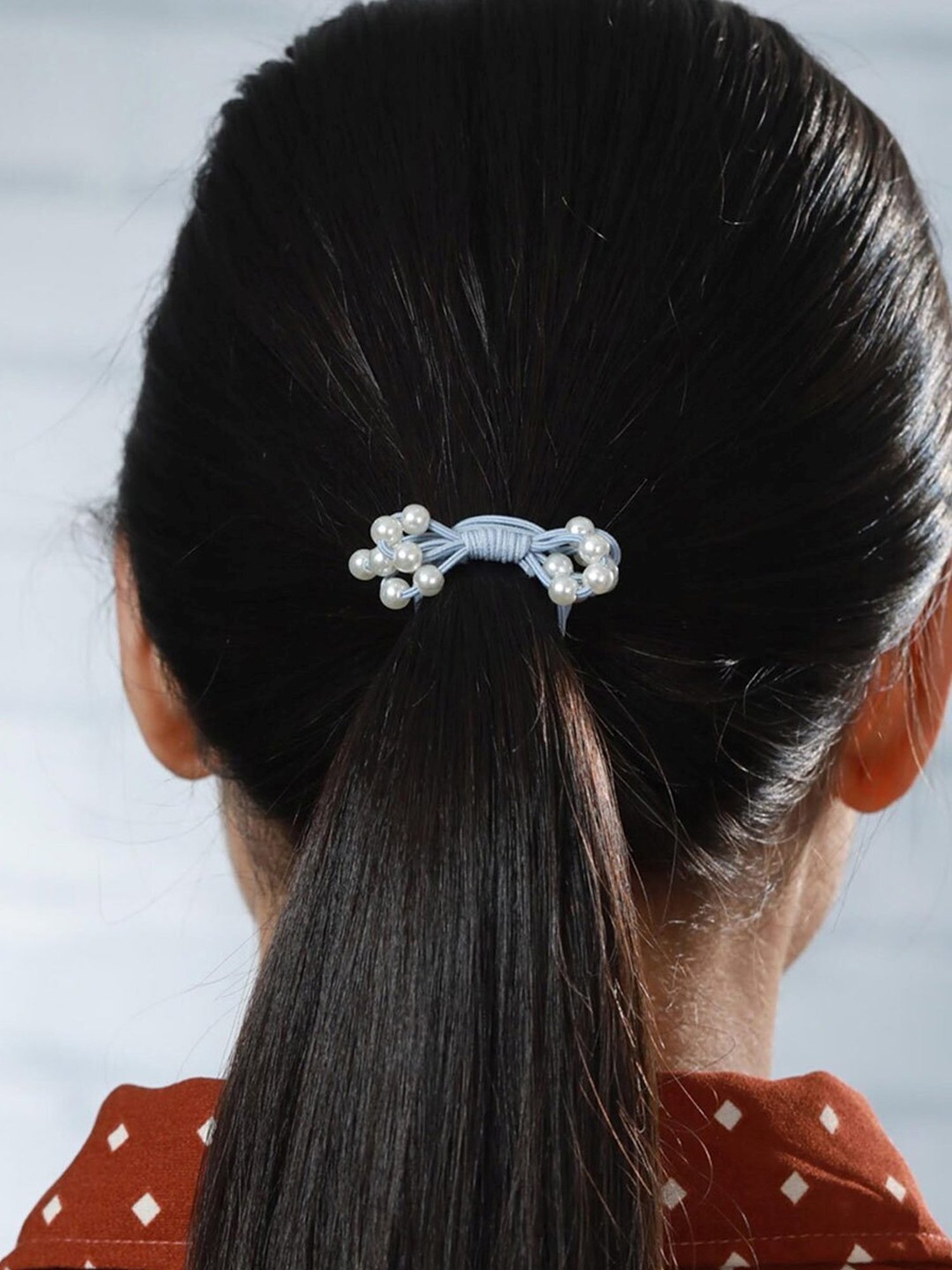 OOMPH Combo of 10 Black Blue Pink Pearls Rubber Band Ponytail Holder Stylish Latest