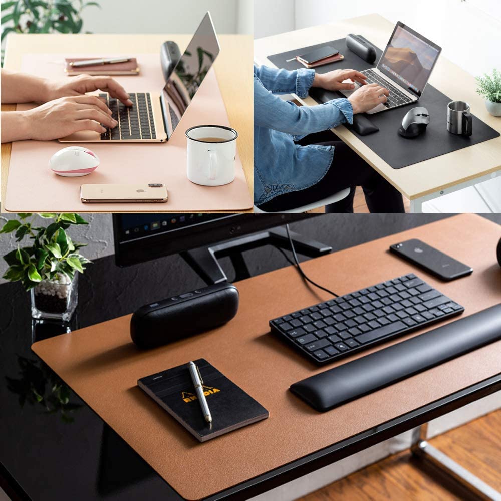 Leather Desk Pad Protector,Mouse Pad,Office Desk Mat,31.5" x 15.7" Non-Slip PU Leather Desk Blotter,Laptop Desk Pad,Waterproof Desk Writing Pad for Office and Home - Black