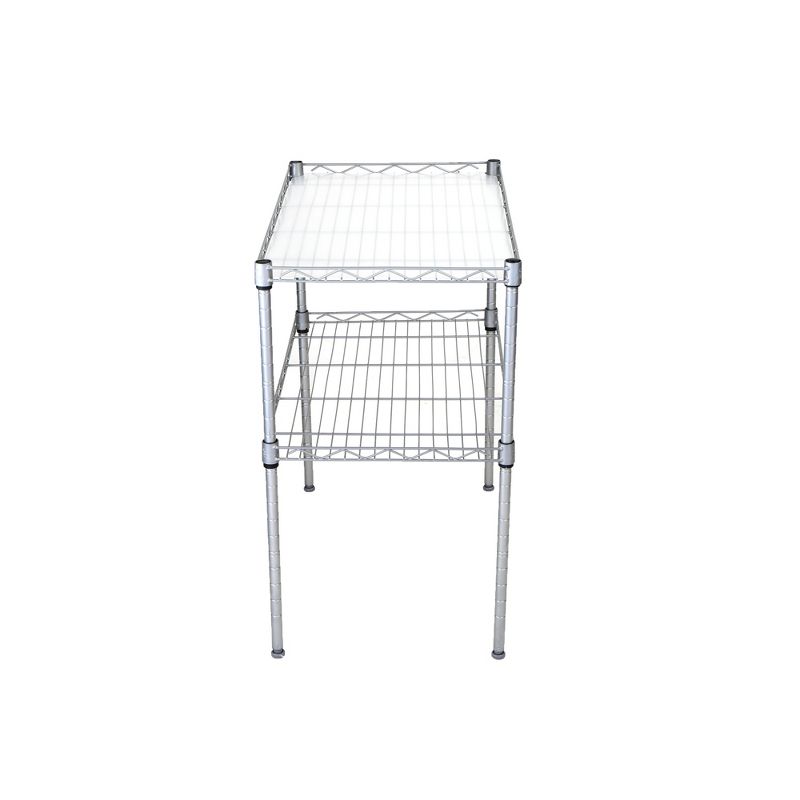 MIND READER 2-Tier Metal Rack Utility Shelf and Microwave Stand with Hooks on the Side (Silver)