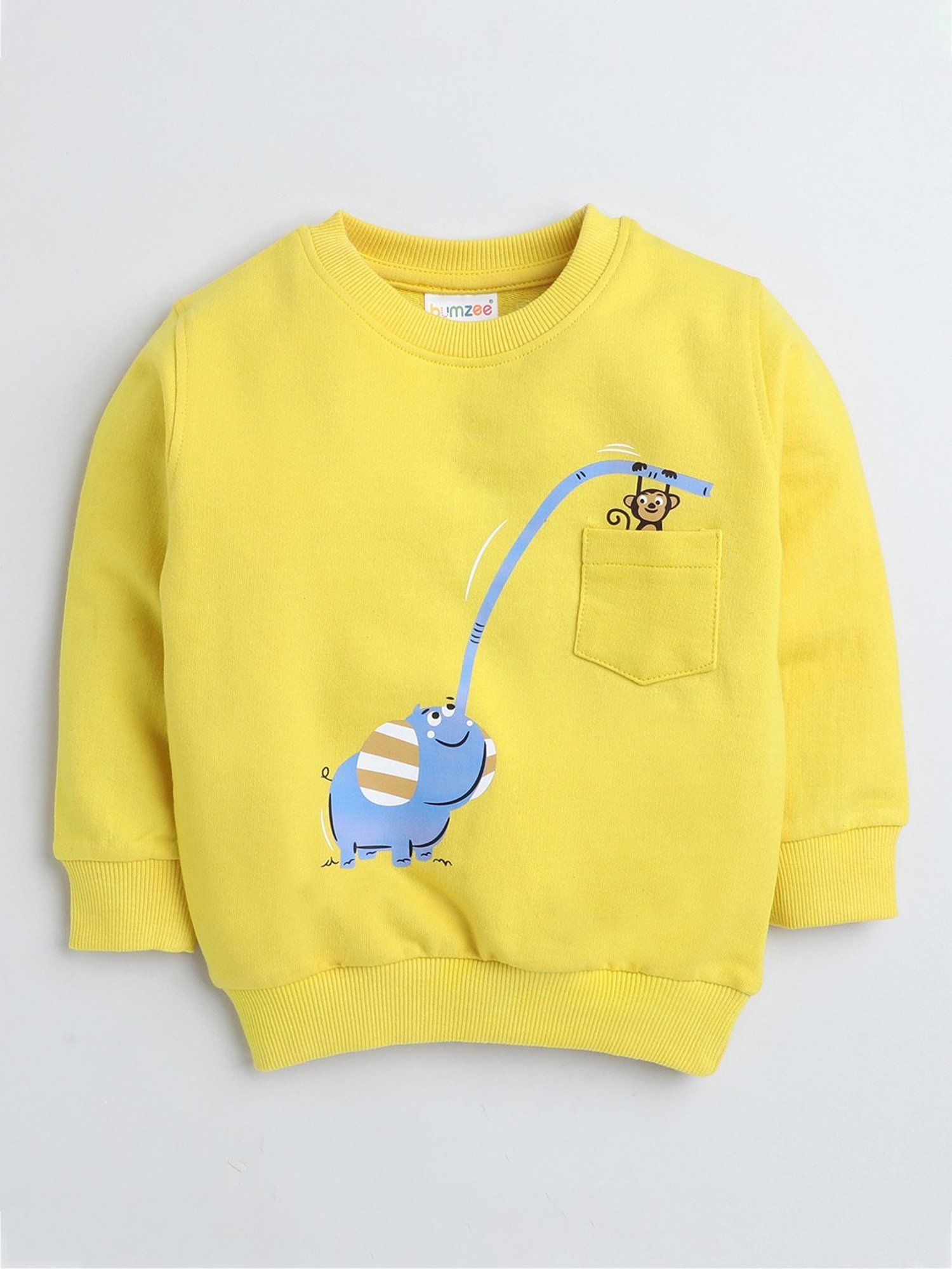 Bumzee Kids Yellow Printed Full Sleeves Sweatshirt