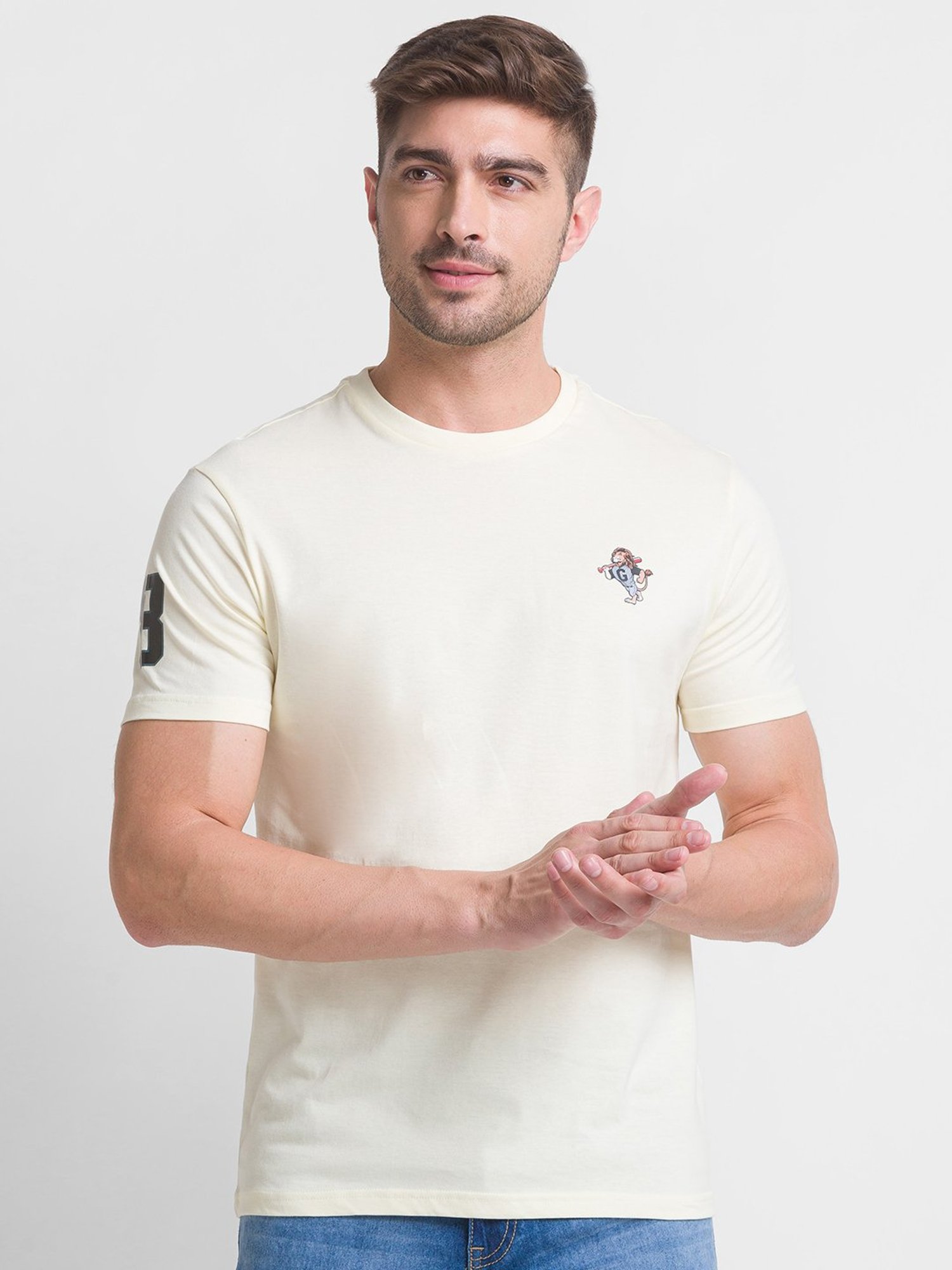 Giordano Light Yellow Slim Fit Crew T-Shirt