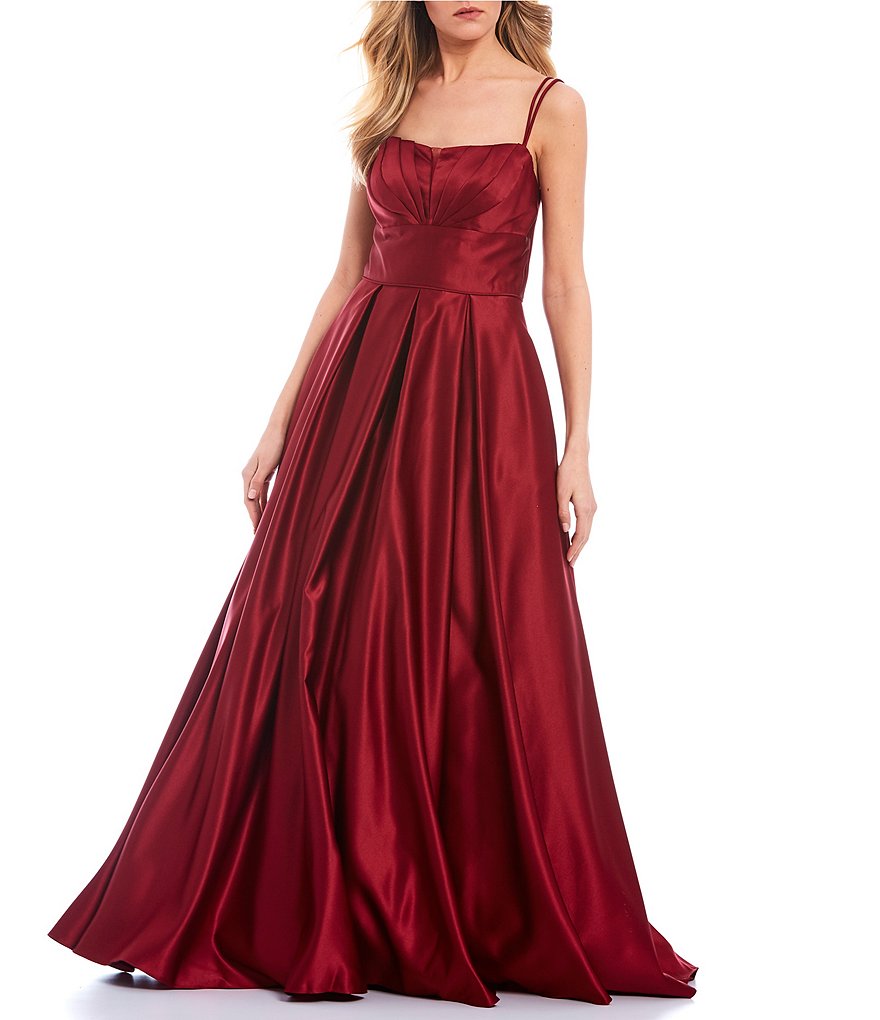 Blondie Nites Double Spaghetti Strap Square-Neck Satin Ball Gown