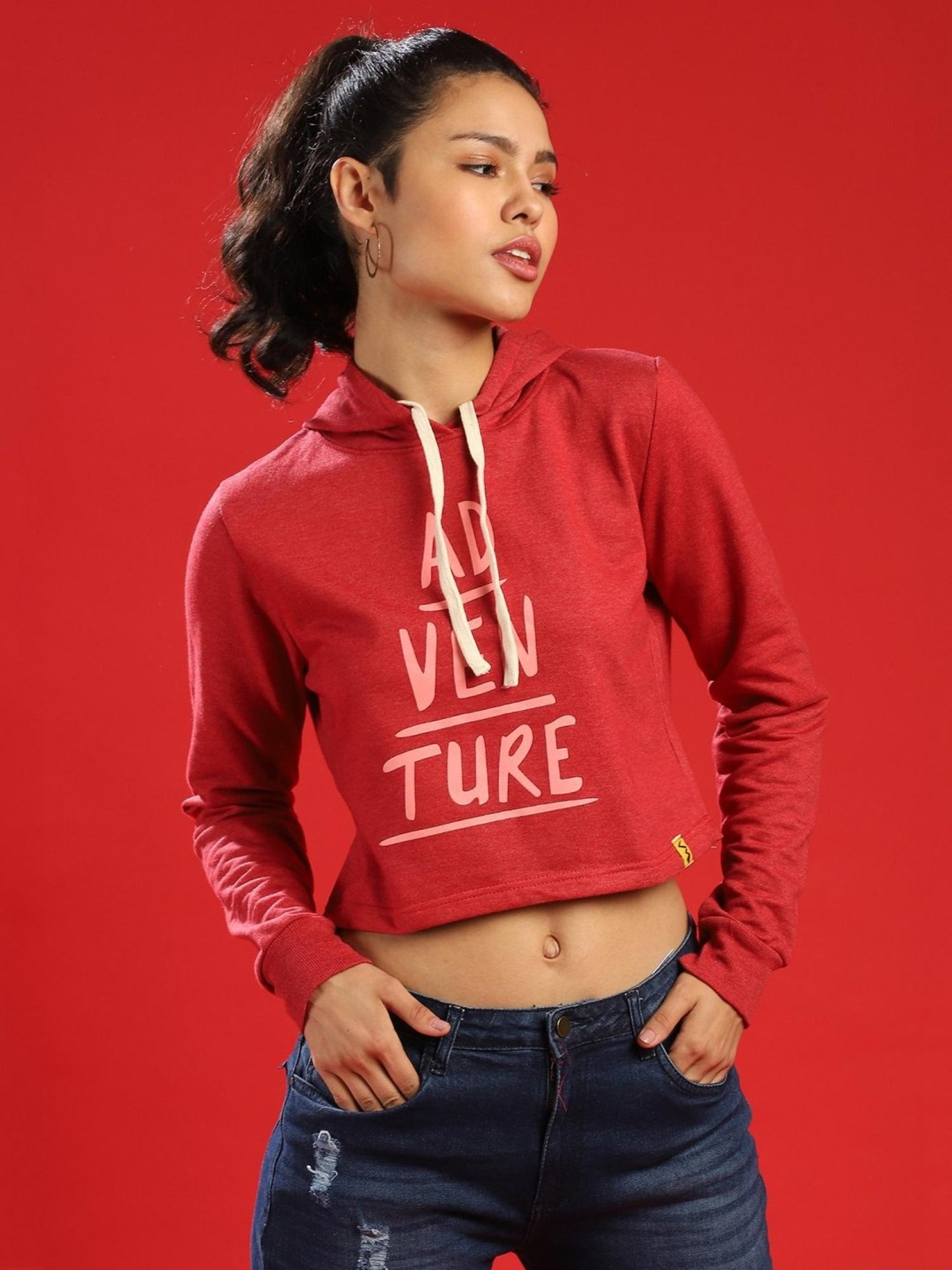 Campus Sutra Red Graphic Print Hoodie