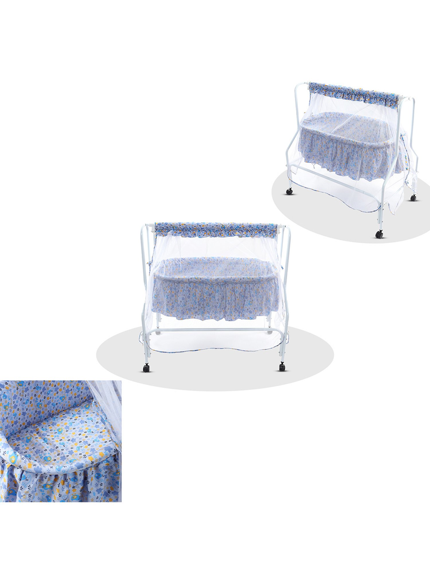 Kiddery Blue Baby Cradle with Mosquito Protection Net (Age 0-8 Months)