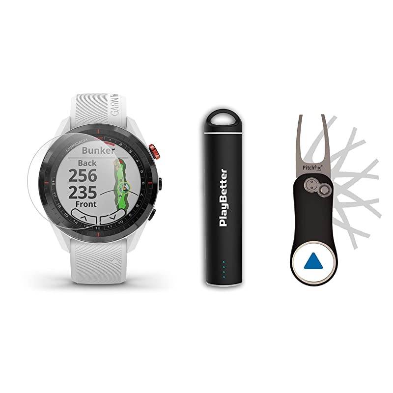 Garmin Approach S62 (White) Premium Golf GPS Watch Bundle | + Portable Charger (Large) & HD Screen Protectors | Virtual Caddie, 41,000+ Courses, Slope | Best Golf GPS Watch | 010-02200-01