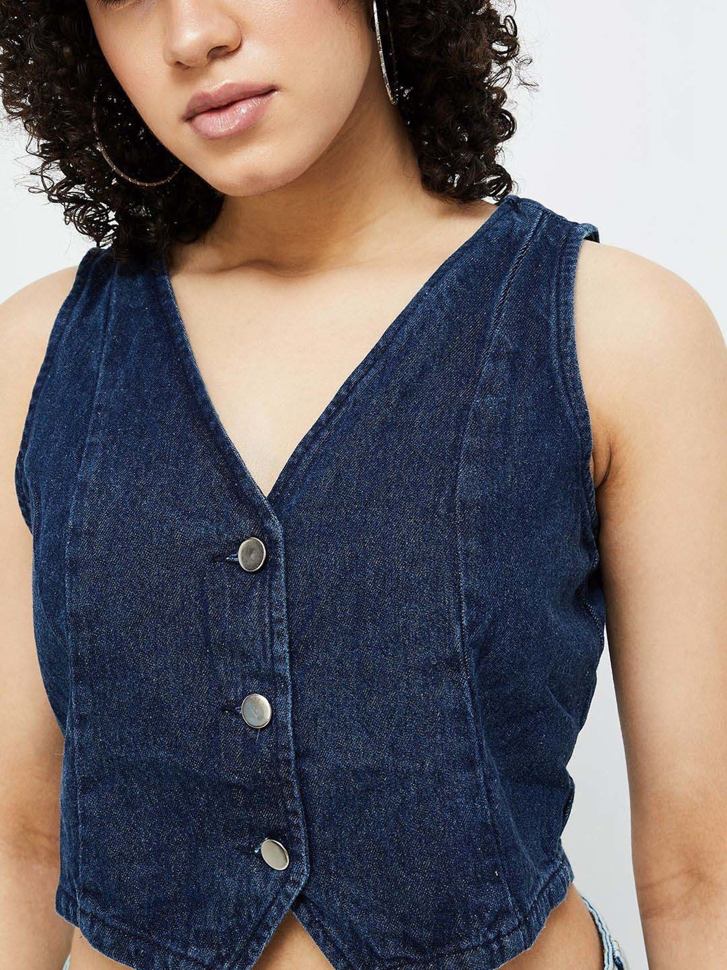 Ginger by Lifestyle Denim Blue Cotton Crop Jacket