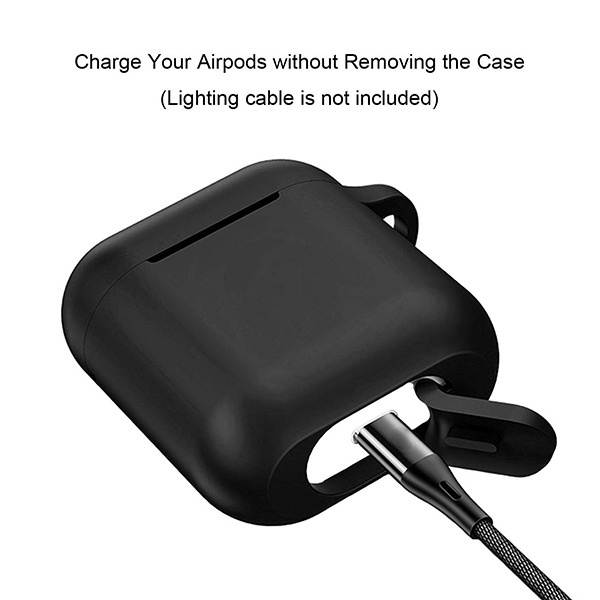 Silicone Protective Case and Anti-Lost Strap for Apple AirPods - Black