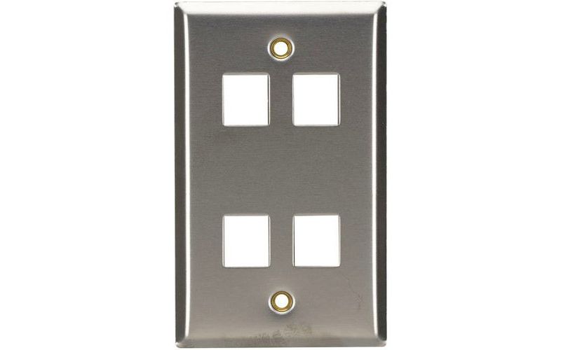 Black Box Stainless Steel Wallplate, Keystone, Single-Width, 4-Punch - 4 x Socket(s) - 1-gang - Stainless Steel