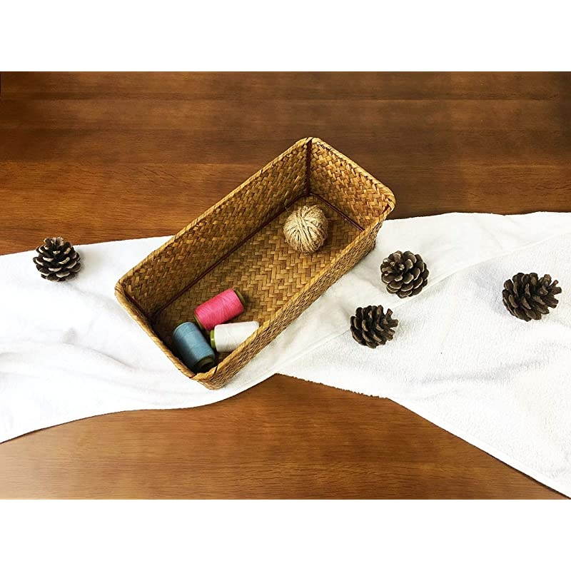 HandWoven Seagrass Storage Rectangur Basket and Home Organizer BinsNatural Water Hyacinth Basket SmallBrown no Grid