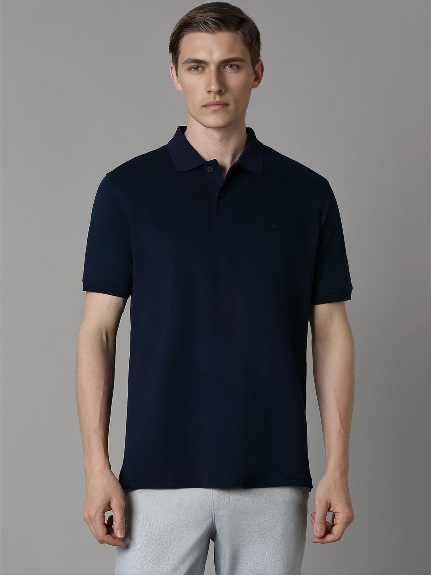 Louis Philippe Navy Cotton Regular Fit Polo T-Shirt