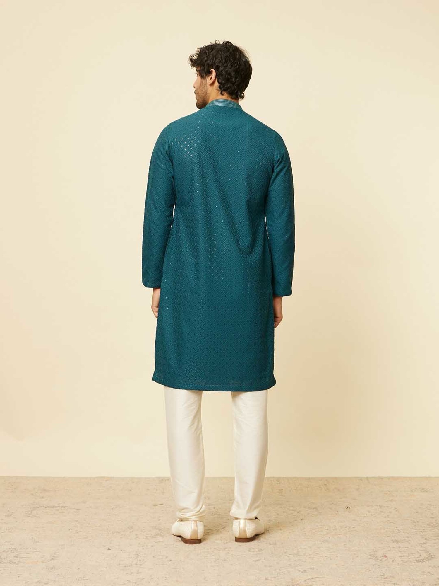 Sanwara Sea Green & White Cotton Regular Fit Chikankari Kurta Bottom Set