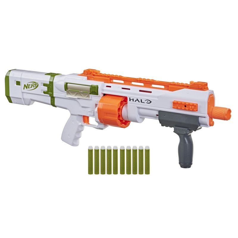 Nerf Halo Bulldog SG Dart Blaster -- Pump-Action, Rotating 10-Dart Drum, Tactical Rails, 10 Nerf Darts, Skin Unlock Code