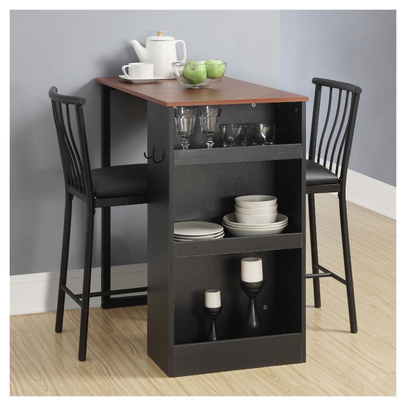 3pc Counter Height Dining Set Bar Set Walnut/Black - Dorel Living