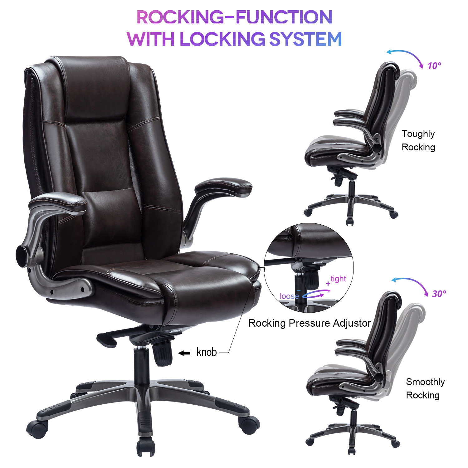 VANBOW High Back Executive Office Chair Comfortble- Ergonomic Bonded Leather Computer Work Desk Swivel Chair with Flip-up Arms, Adjustable Reclining Angle, Lumbar Support and Easy to Assemble,Black