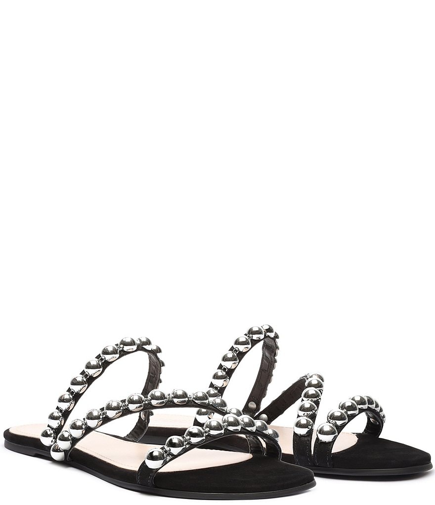 Schutz Aurelia Studded Suede Flat Slide Sandals