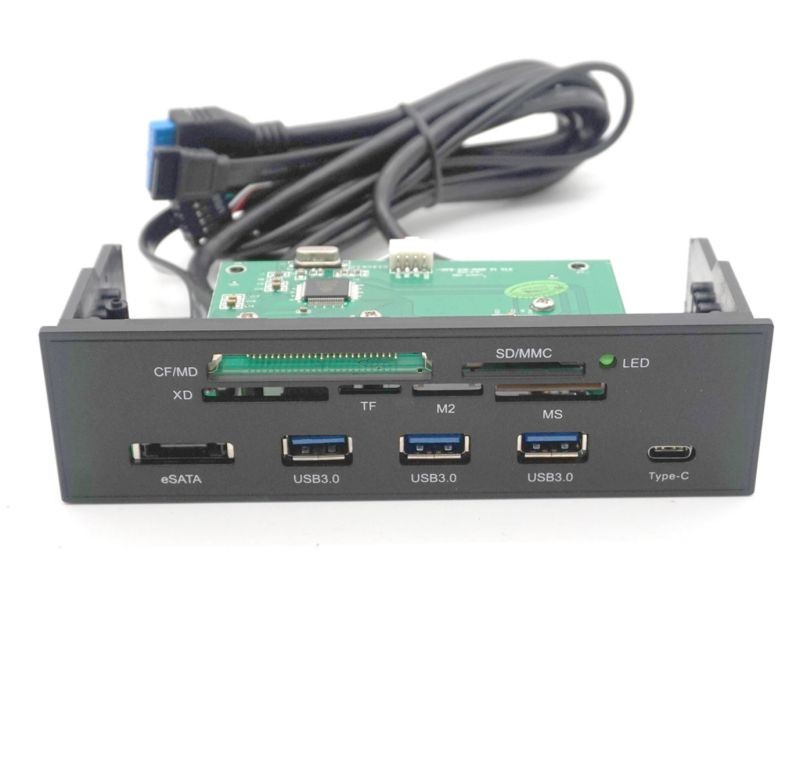 Plugadget 5.25" Internal Card Reader Media Multi-Function Dashboard PC Front Panel Type-C USB 3.1 USB 3.0 Support CF XD MS M2 TF SD card reader smart