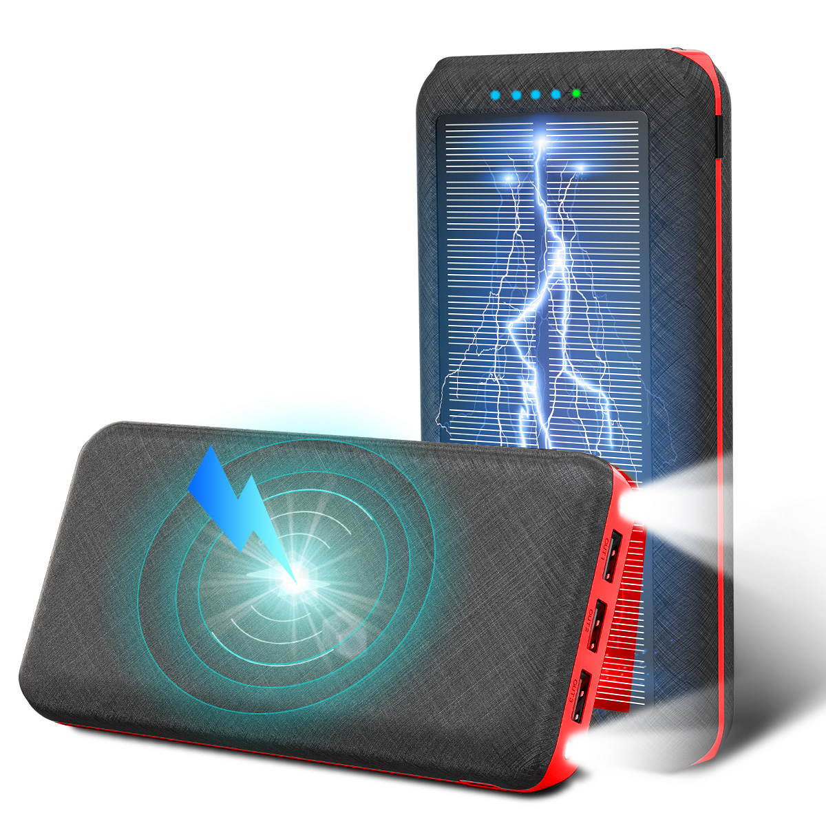 15,000mAh Solar Power Bank Qi Wireless Portable Outdoor Charger 3USB Phone Charger for Xiaomi Samsung Iphone Powerbank