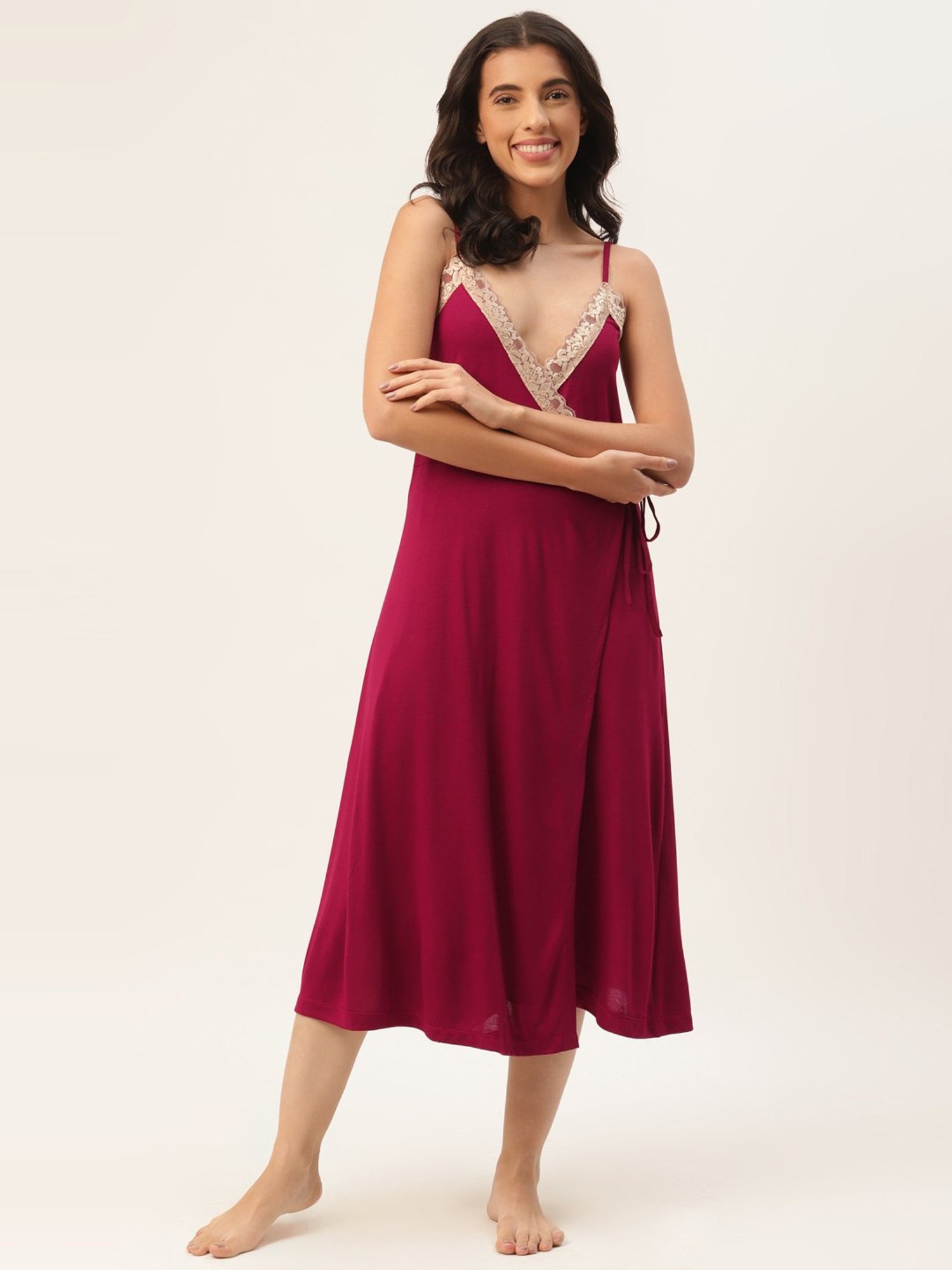 Ms.Lingies Maroon Lace Work Nighty