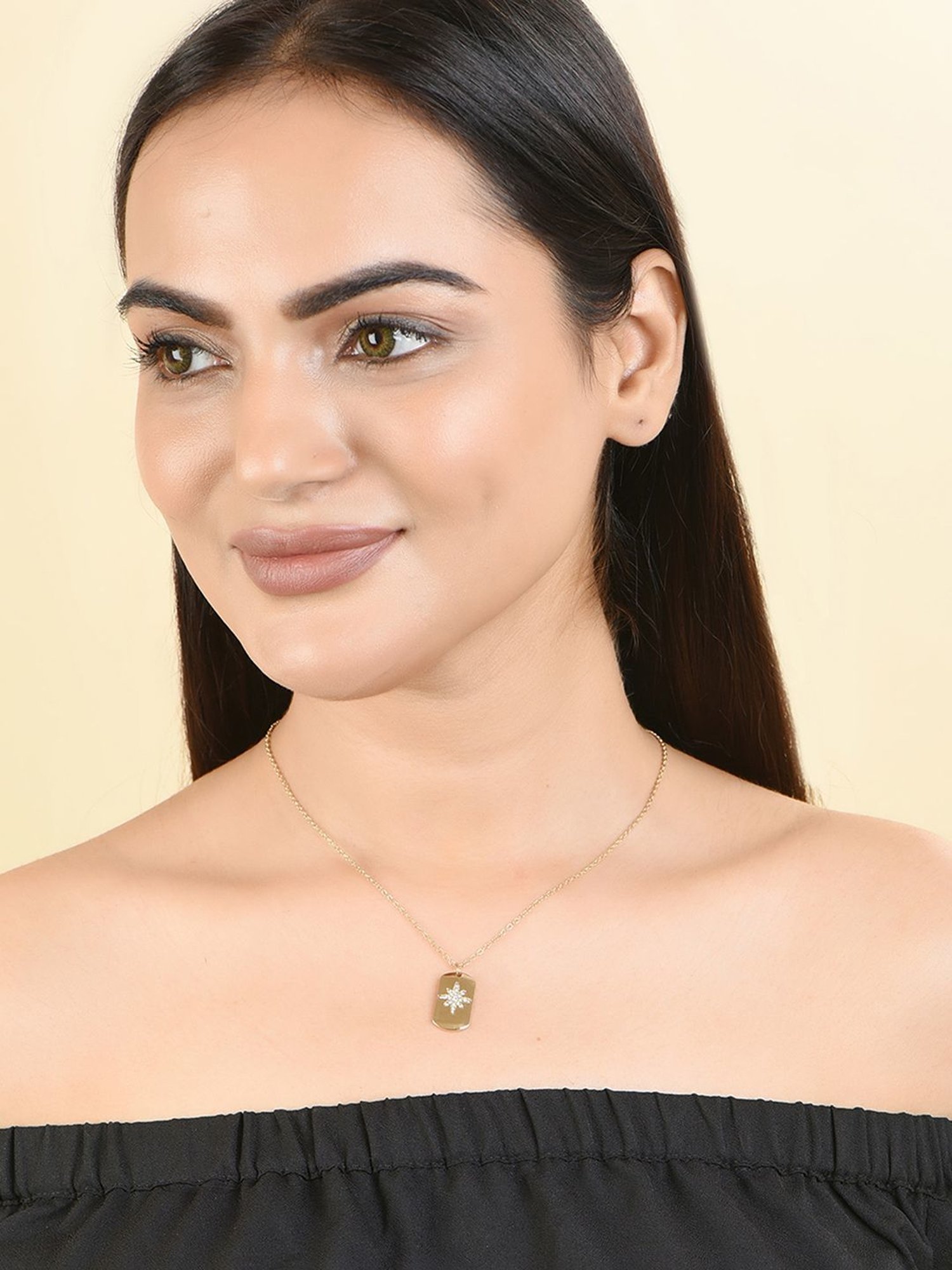 Toniq White Gold-Plated Shape Charm Necklace for Women