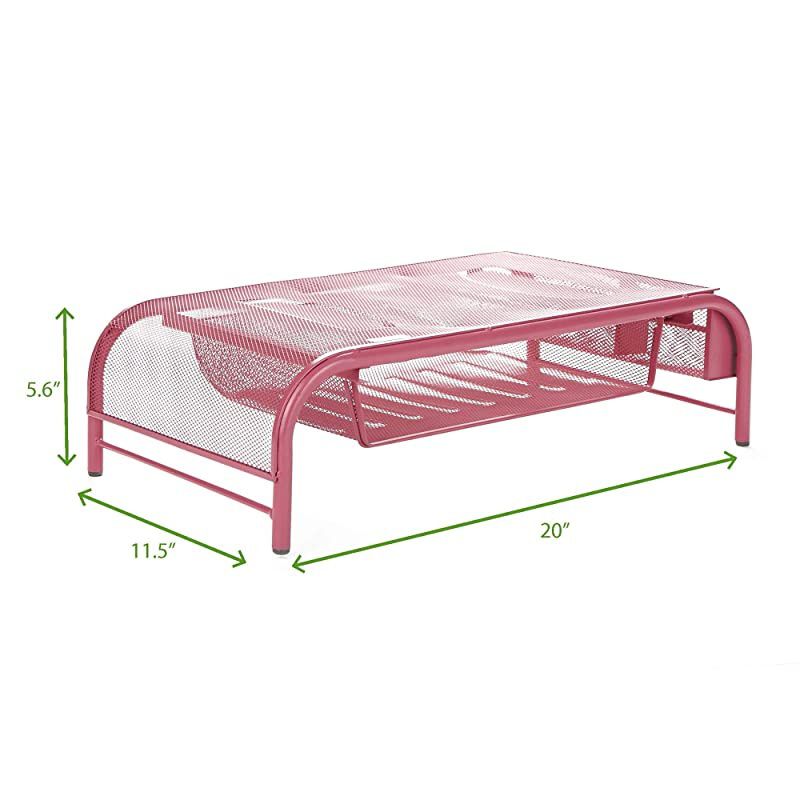 MESHMONSTA-PNK Metal Mesh Desk Drawer, Desktop Monitor Stand Organizer, Pink