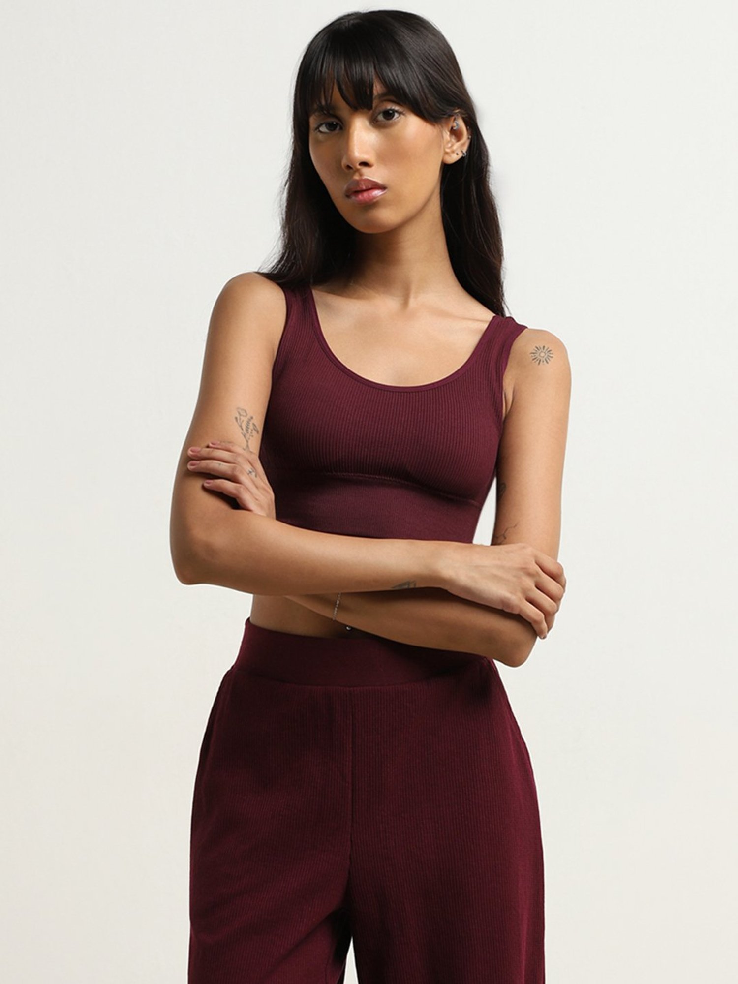 Superstar by Westside Maroon Ribbed Textured Padded Bralette