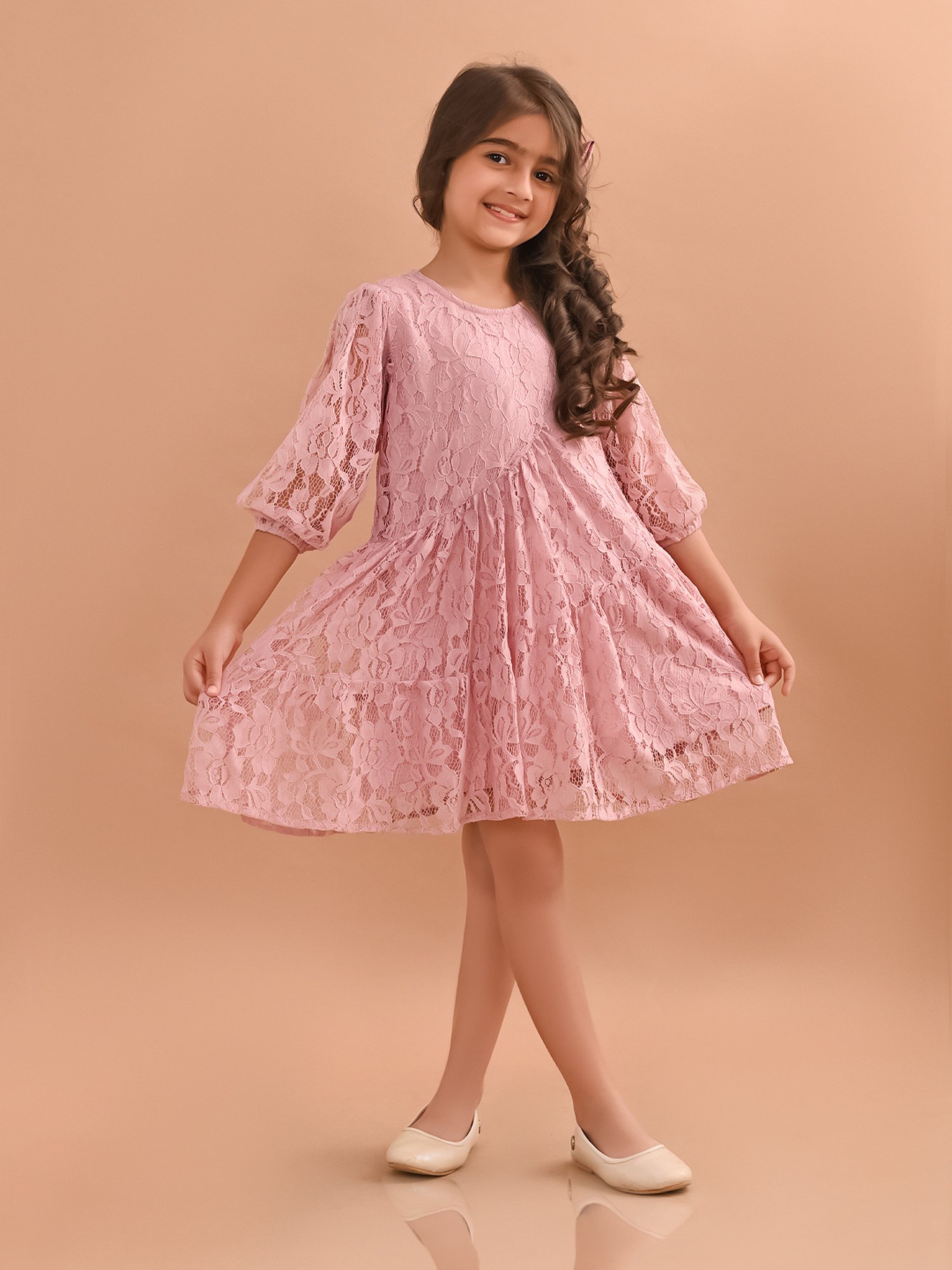 LilPicks Kids Pink Lace Asymmetric Dress
