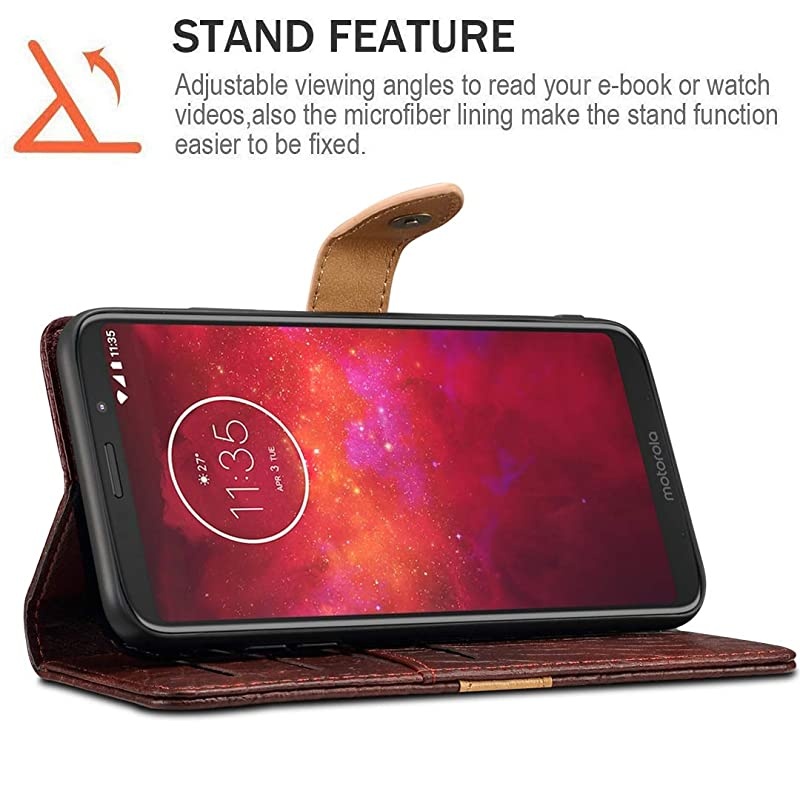 Moto Z3 Play CaseMoto Z3 Case HandmadeWrist Strap Flip Folio Leather Wallet Cover with Card Slots Kickstand Magnetic ClousureCash Pockets for Motorola Moto Z Play 3nd Gen 2018 Coffee