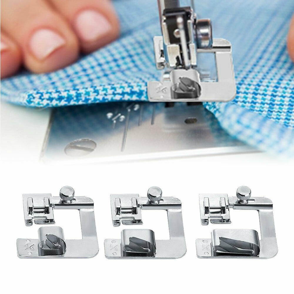 3pack 1/2" 3/4" 1" Sewing Machine Presser Foot Set Rolled Hemmer Pressure Feet
