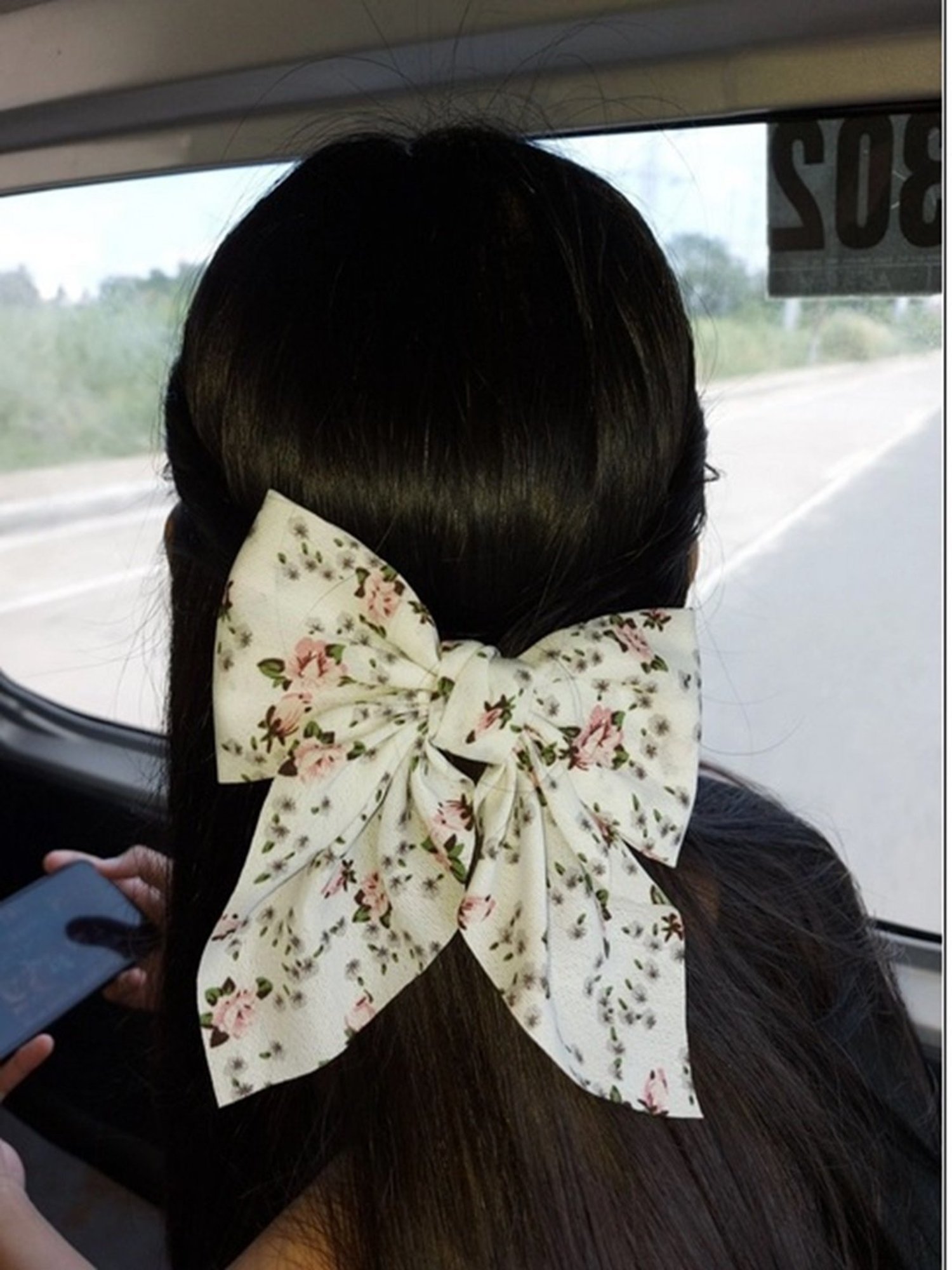 OOMPH White & Pink English Rose Design Large Bow Hair Barrette Clip Stylish Latest