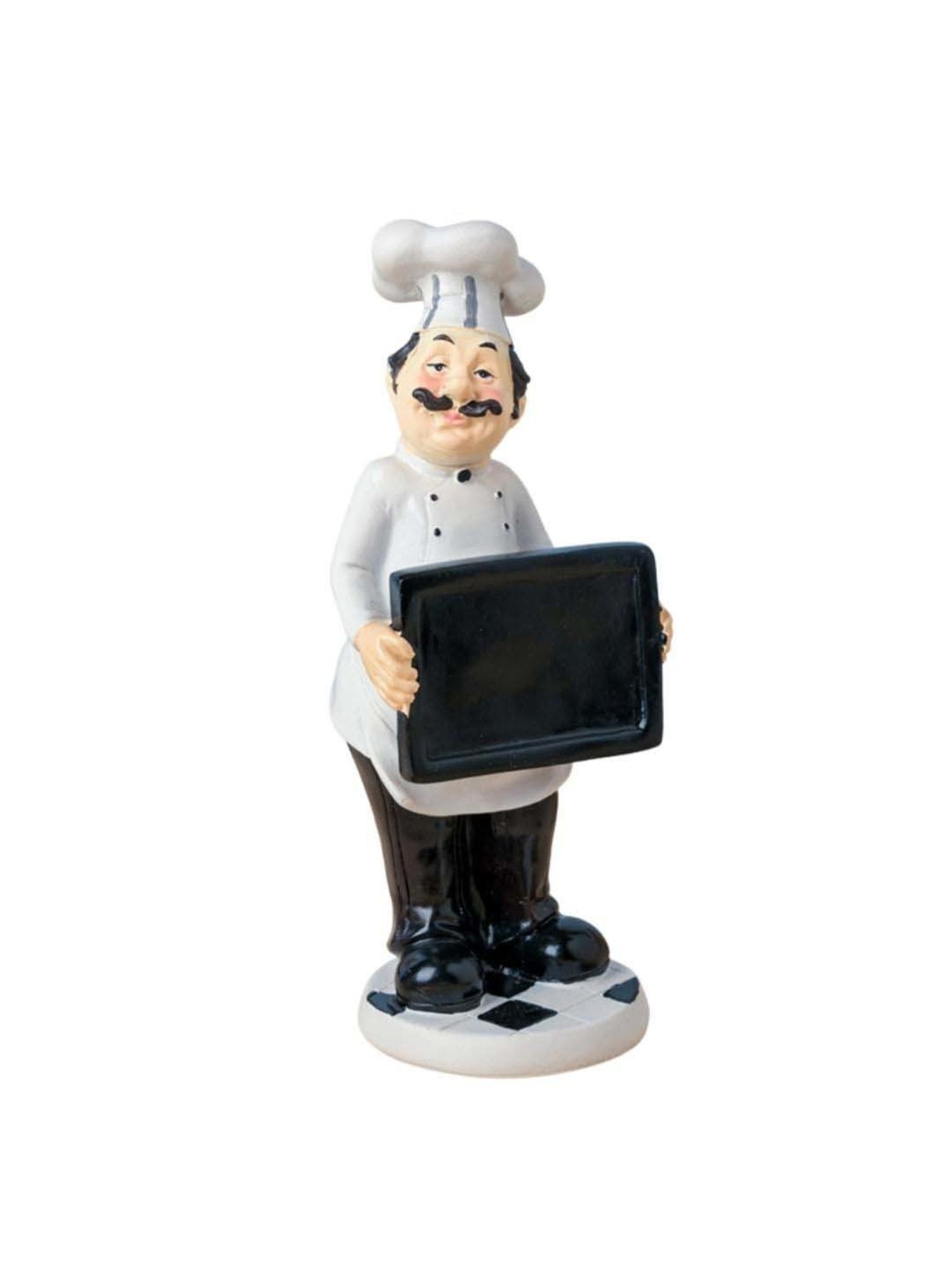 Nestasia Artisanal Black & White Resin Made MasterChef Decor Table Showpiece Holding Black Board