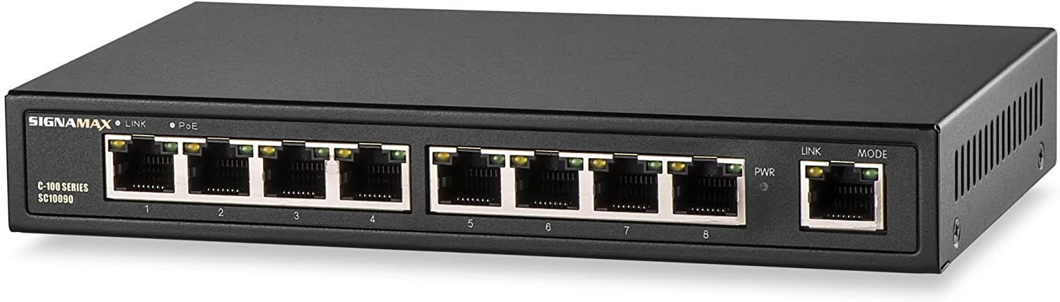 Signamax SC10090 8 Port Fast Unmanaged Ethernet PoE+ Switch Plug and Play connectivity Delivers up to 105W PoE with PoE+ Support on All Ports Fanless for Silent Operation